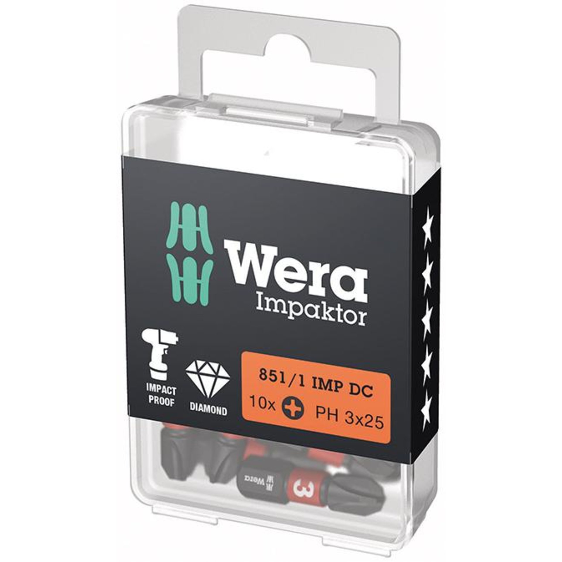 Bit Impaktor 1/4" DIN 3126 C6,3 PH3x25mm 10er Pack Wera