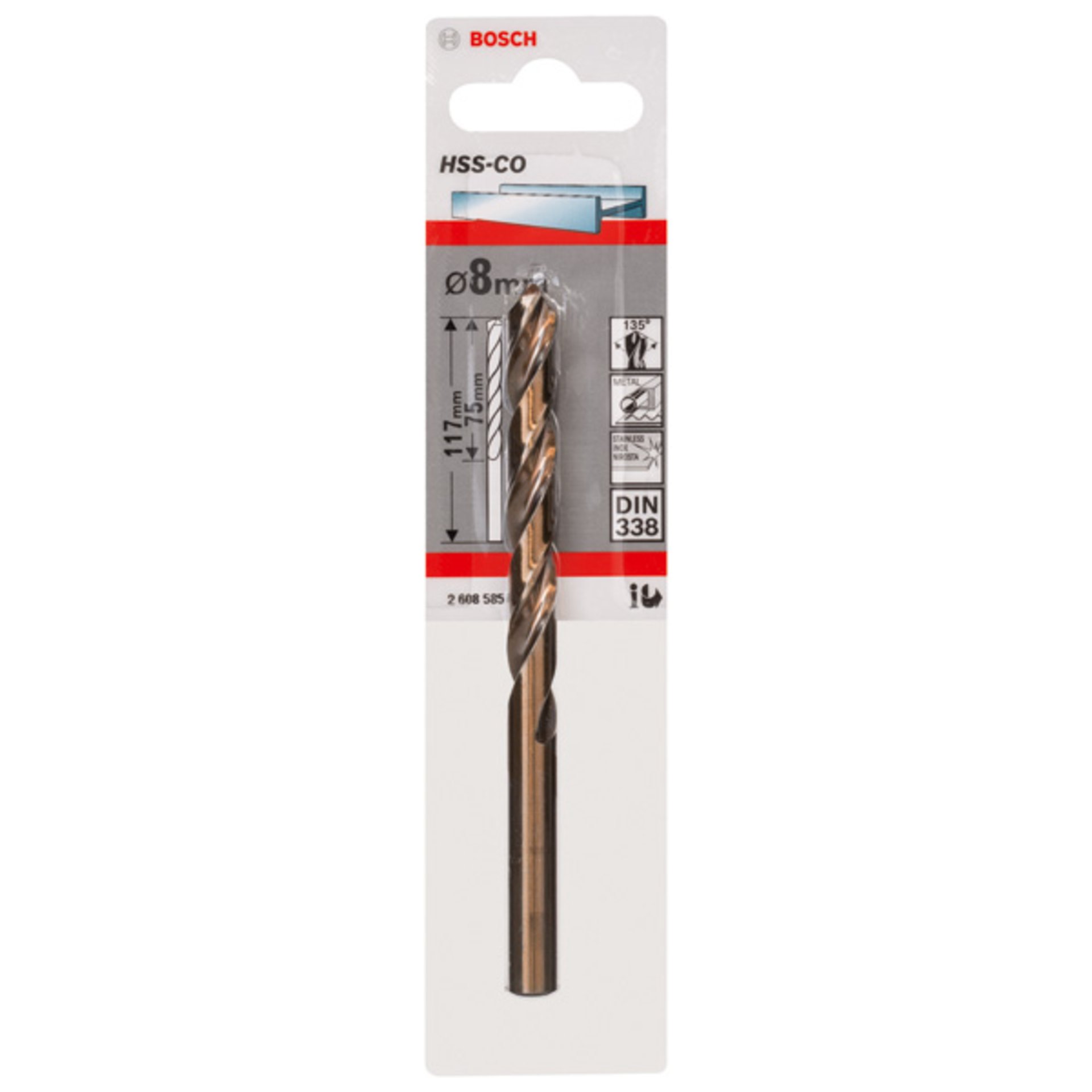 Metallbohrer HSS-Co, DIN 338, 8 x 75 x 117 mm, 1er-Pack