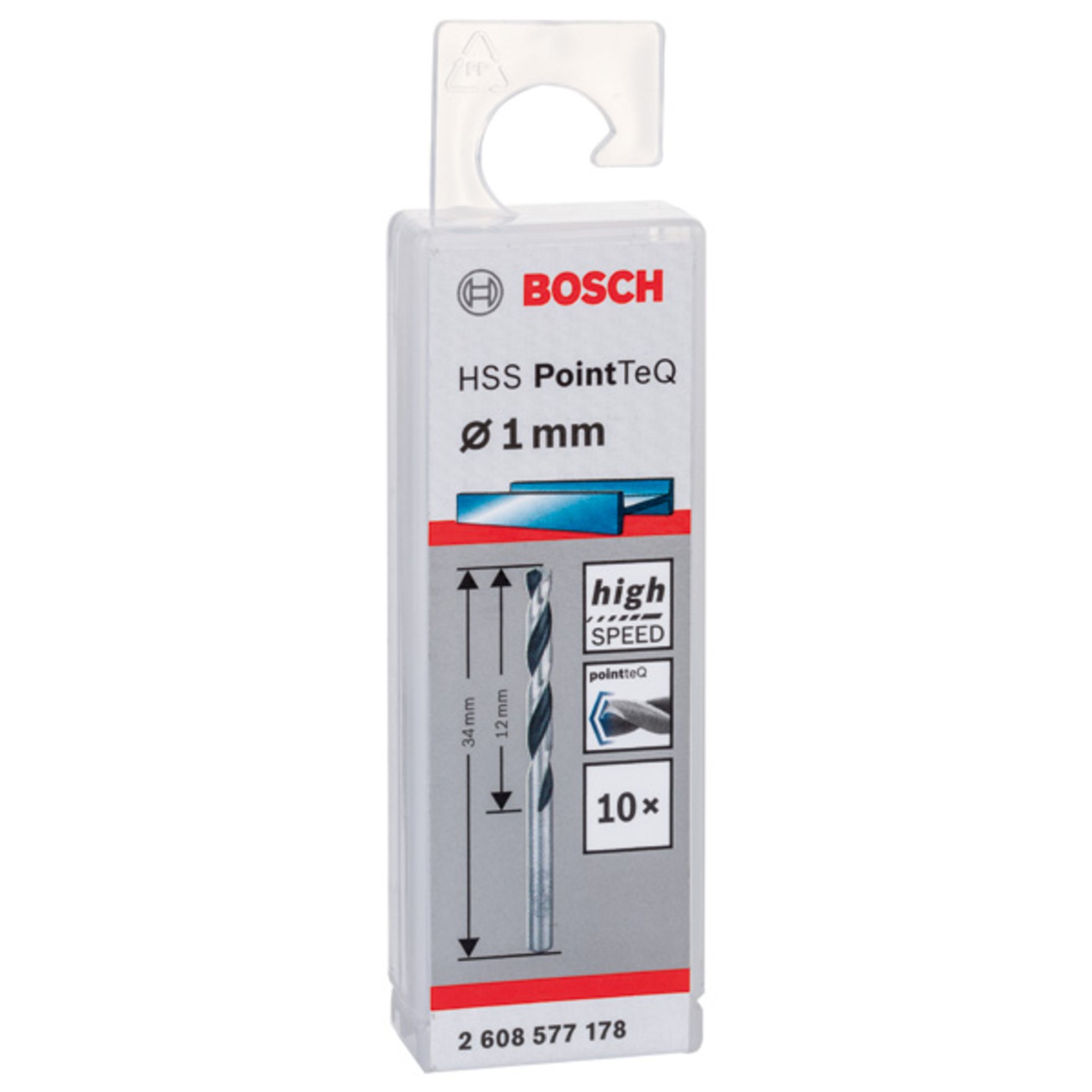 Metallspiralbohrer HSS PointTeQ, DIN 338, 1,0 mm, 10er-Pack