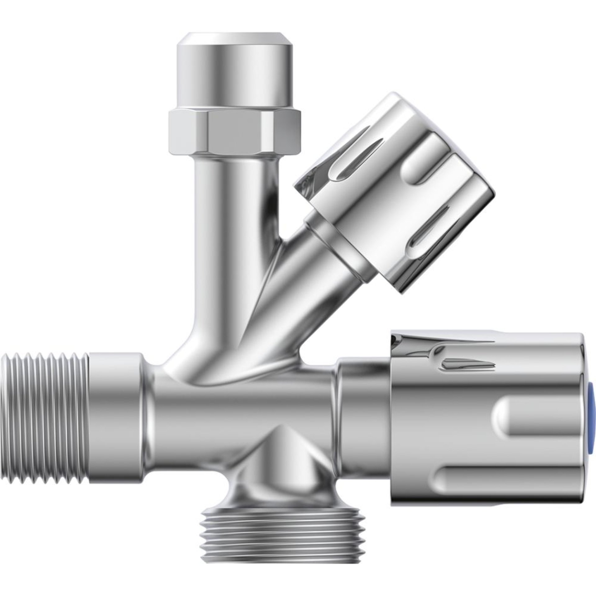 Geräte-Eckventil, 1/2"AG , x 3/4"AG x 3/8"AG x 10 mmQ