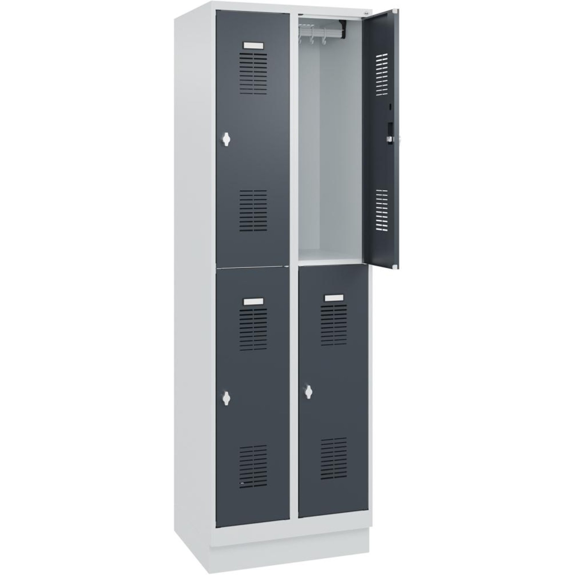 FORMAT Garderobenschrank B600xT500xH1950 mm RAL7035/7016, 2x2 Abteileu. Sockel (Selbstmontage)