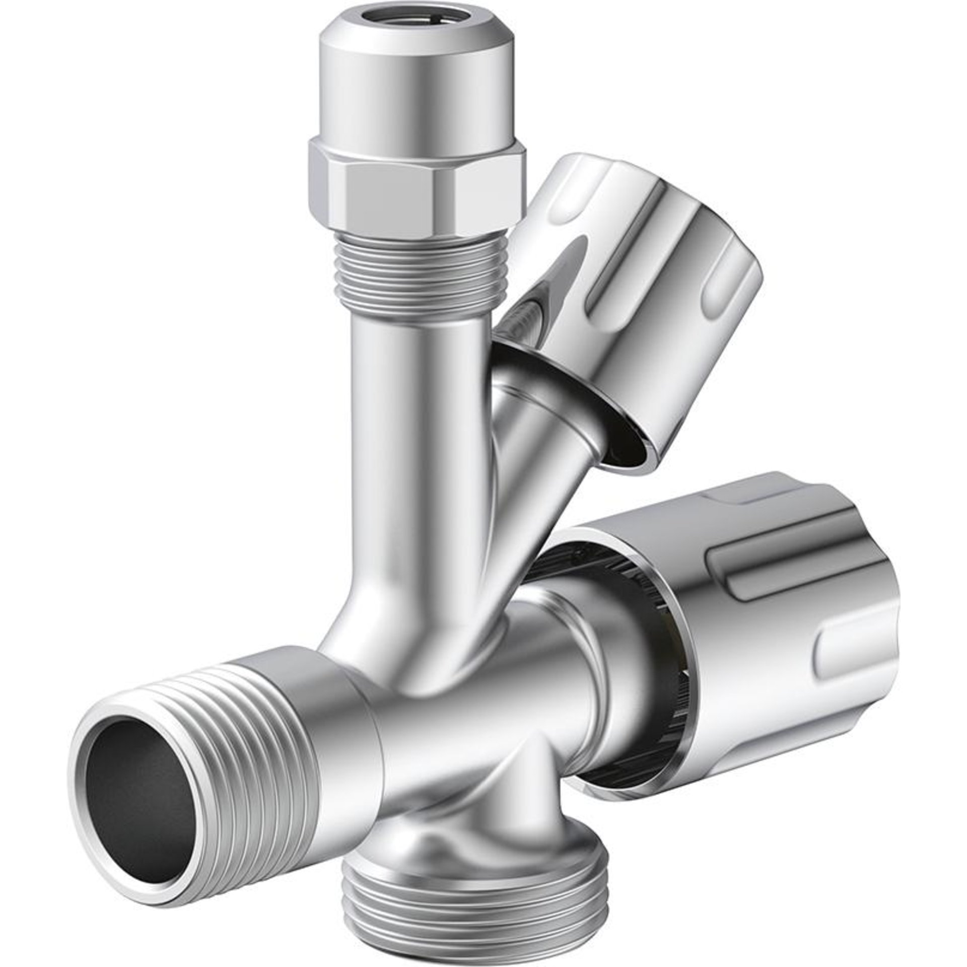 Geräte-Eckventil, 1/2"AG , x 3/4"AG x 3/8"AG x 10 mmQ