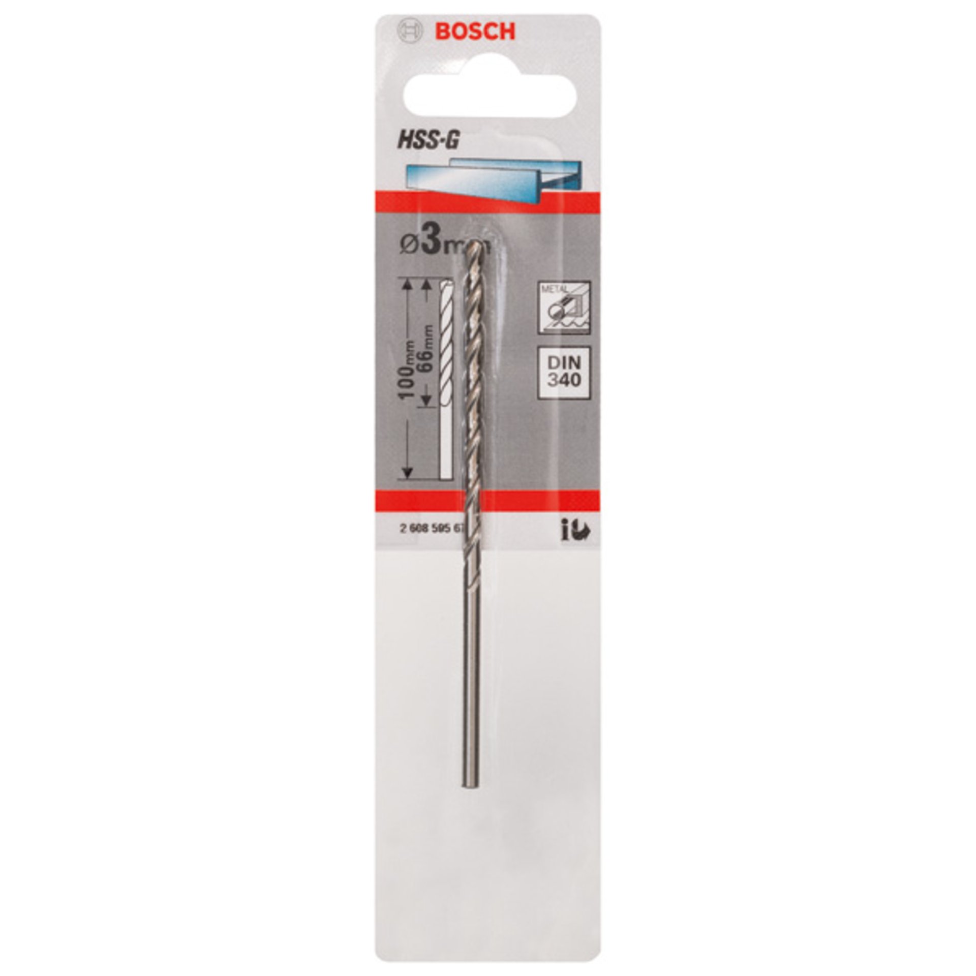 Metallbohrer HSS-G, DIN 340, 3 x 66 x 100 mm, 1er-Pack