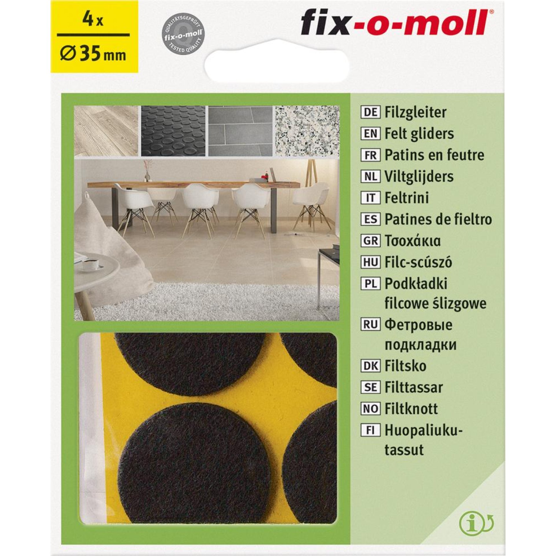 Filzgleiter Ø 35 mm, selbstklebend,braun Inhalt: 4