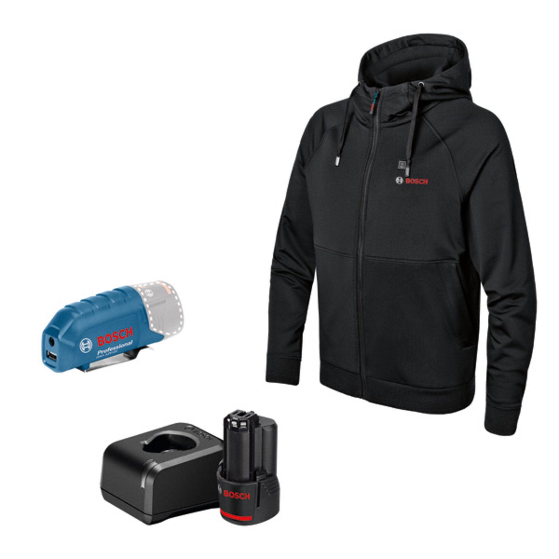 Beheizbarer Hoodie GHH 12+18V XA XL, 1 x Akku GBA 12V 2.0Ah, Ladegerät