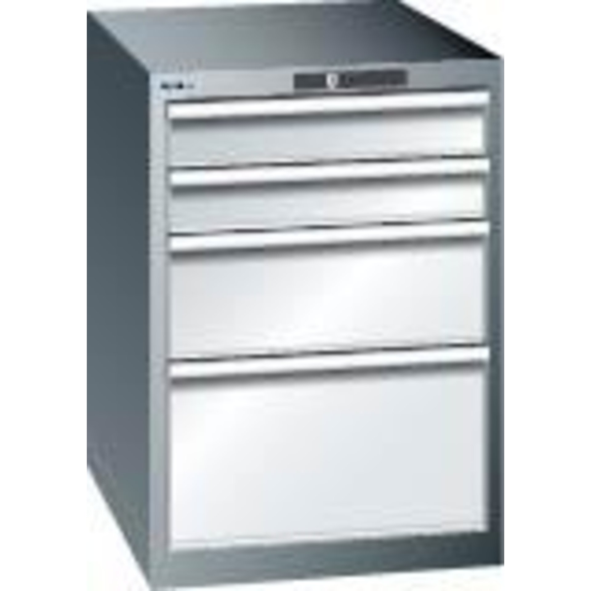 Schubladenschrank 27x36E B564xT725xH850mm RAL 7035/5012 4 Schubladen 75kg