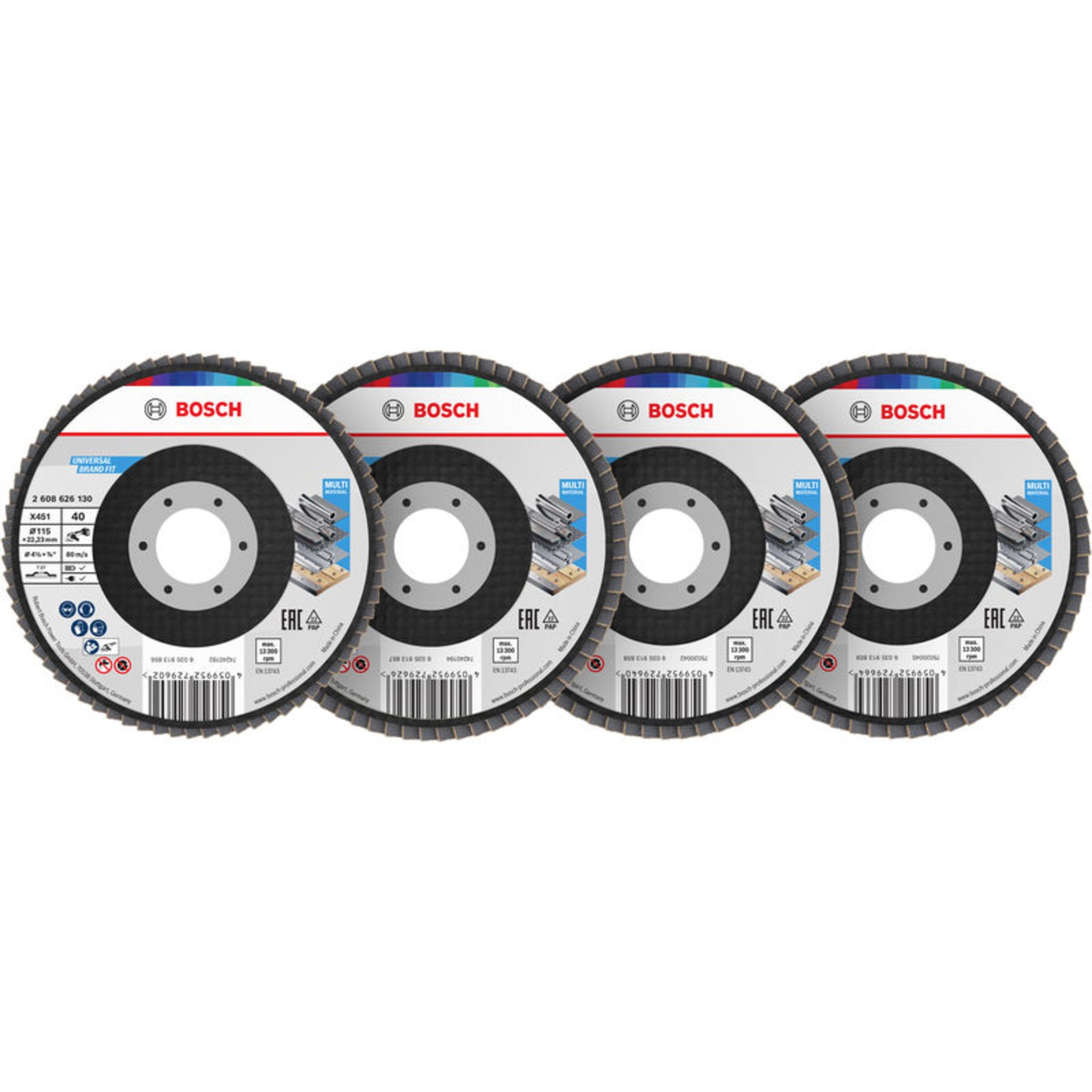 X451 Fächerschleifscheiben Set, 115 x 22,23 mm, K40/K60/K80/K120, Z27, 15-tlg