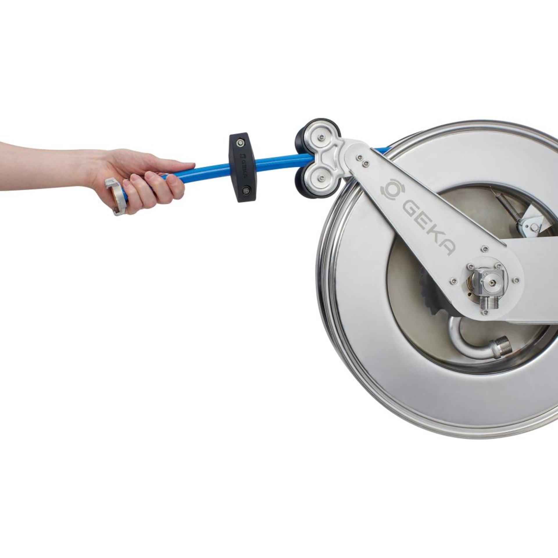 GEKA plus automatischer Schlauchaufroller EA15KSKEdelstahl, inkl. 20m DVGW-Schlauch 1/2" & Arm.