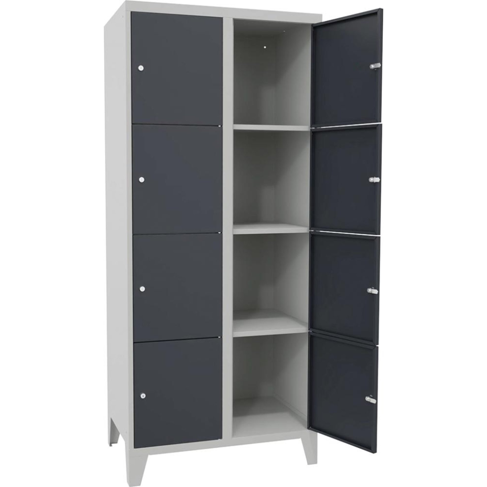 Schließfachsch. 4 Fächer 2 Reihen, 400mm auf Füßen RAL 7035/7016 B800xT500xH1850mm