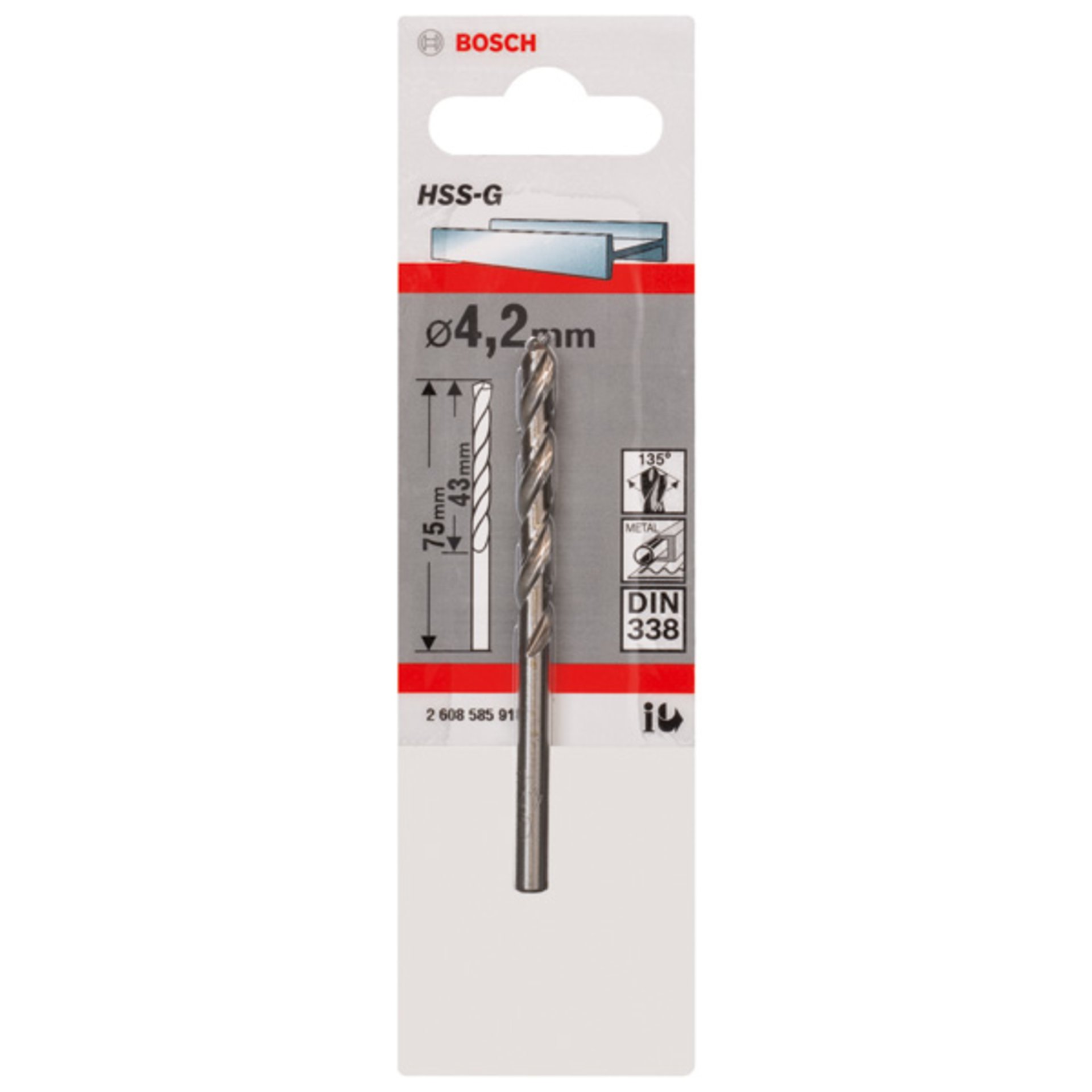 Metallbohrer HSS-G, DIN 338, 4,2 x 43 x 75 mm, 1er-Pack
