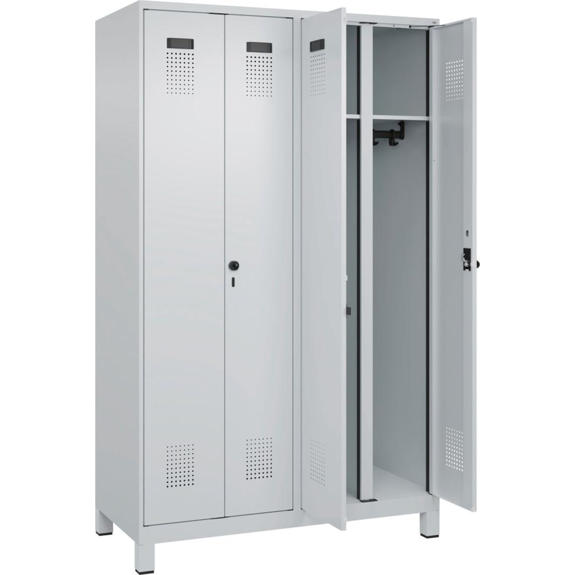 S/W-Gard.-Schrank EVOLO mit 100 mm hohen Füßen RAL 7035/7035, 4 Abteile B1200xT500xH1950mm