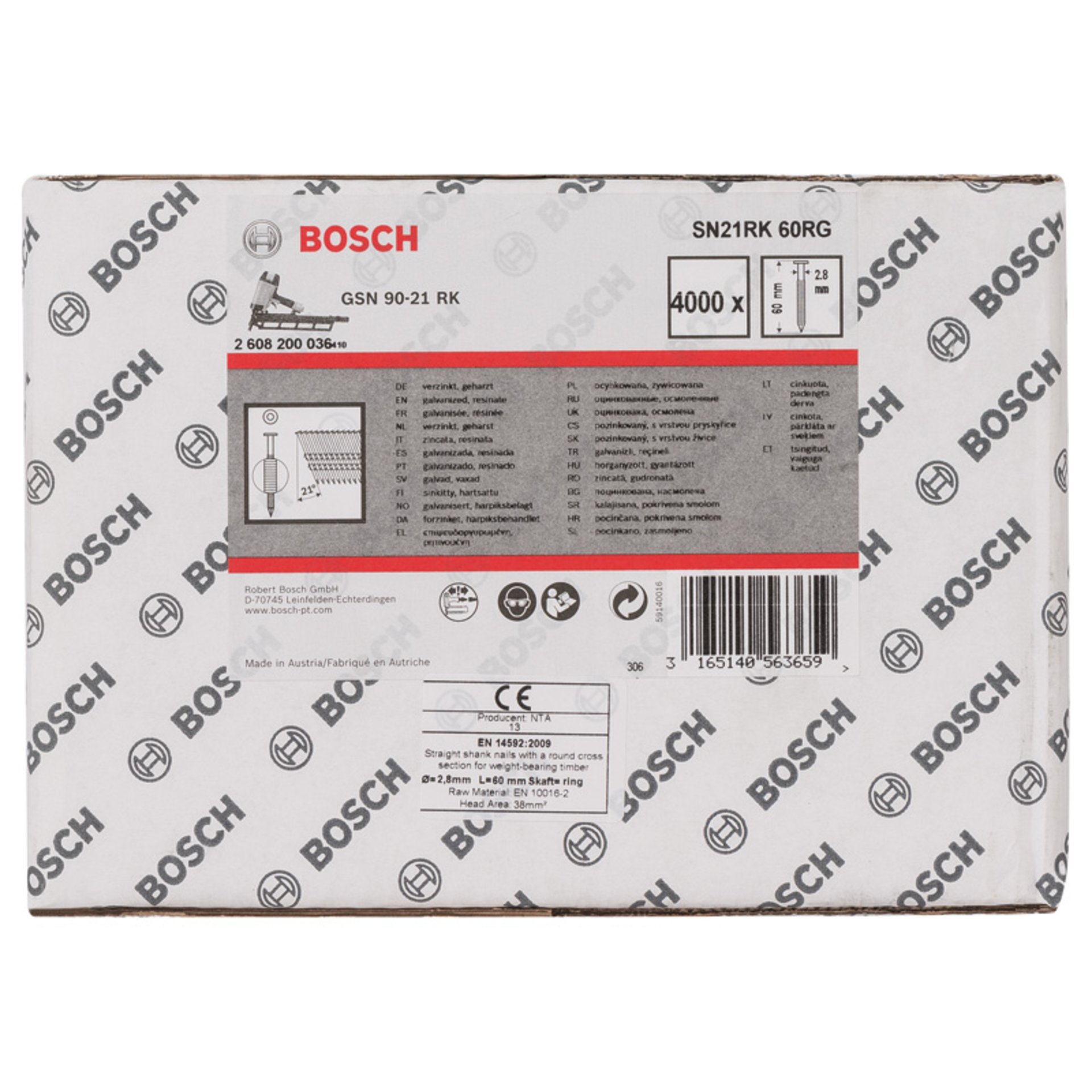 Rundkopf-Streifennagel SN21RK 60RG 2,8 mm, 60 mm, verzinkt, gerillt, 4000er-Pack