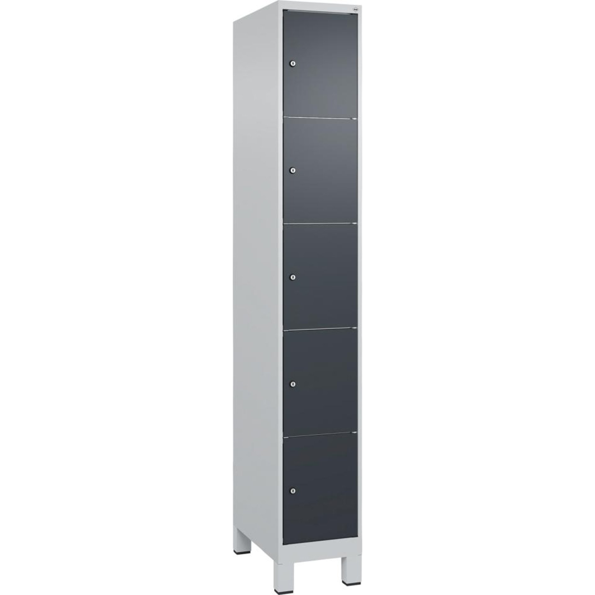 Fächerschrank CLASSIC B300xT500xH1950 mm RAL 7035/7016, 1x5 Fächermit 100 mm hohen Füßen
