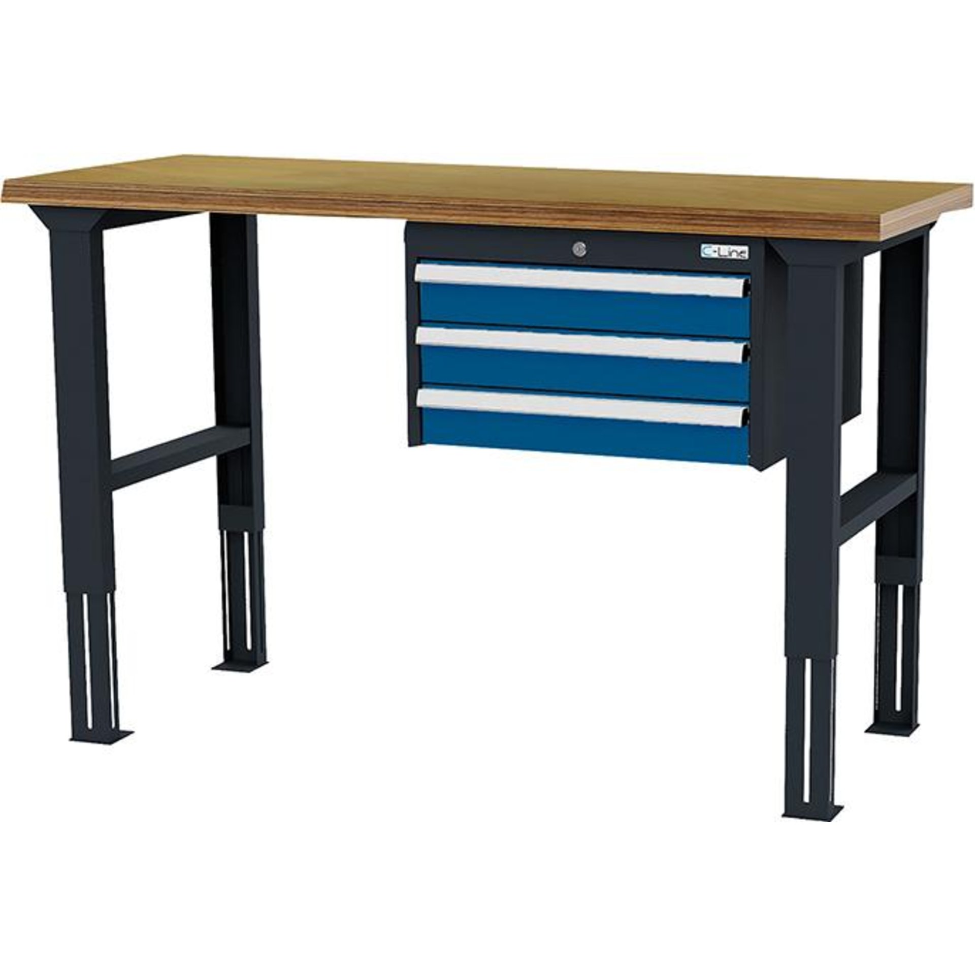 Arbeitstisch höhenvers. mit 3 Schubladen B1500xT600xH760-1060 mm RAL 7016/5010 Buche MP