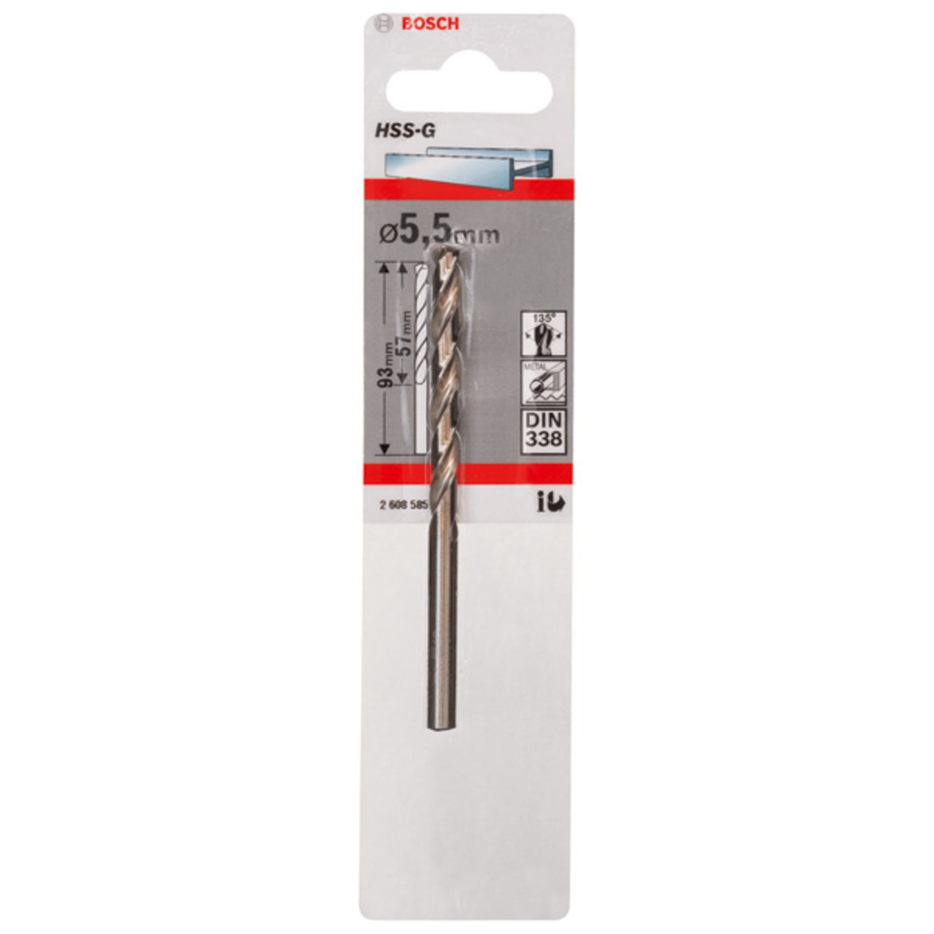 Metallbohrer HSS-G, DIN 338, 5,5 x 57 x 93 mm, 1er-Pack