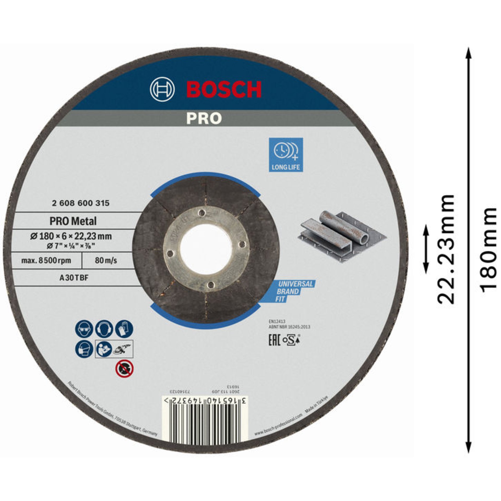 PRO Metal Schleifscheibe, 180 x 6 x 22.23 mm, oSa