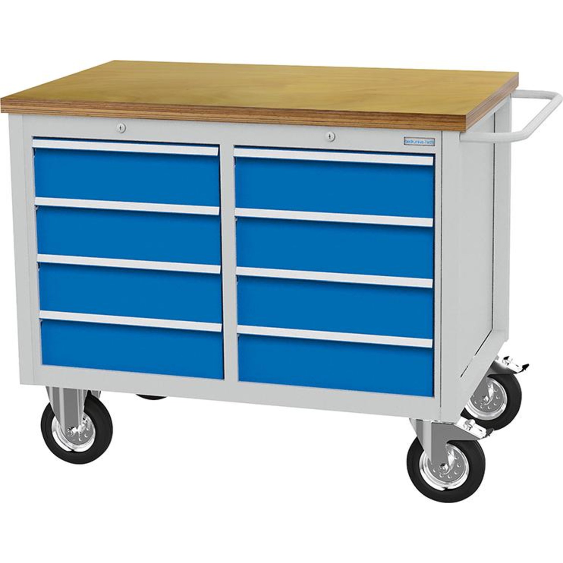 Mobile Werkbank buche MP 8 Schubladen 7035/5012 Traglast 700kg B1200xT750xH995mm