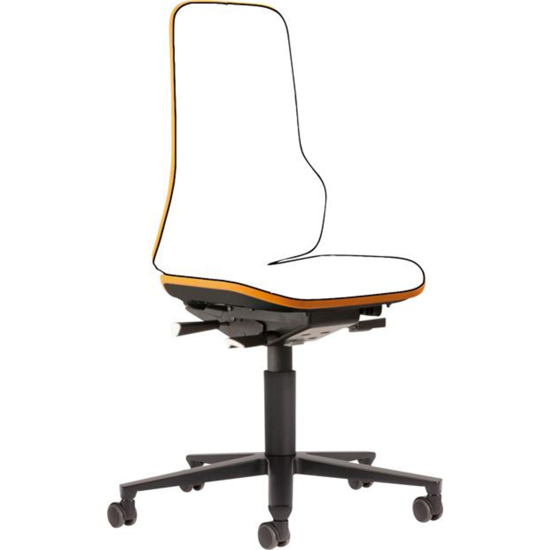 Bimos Arbeitsstuhl Neon orange,ohne Polster Sitzhöhe 450-620 mm mit Rollen
