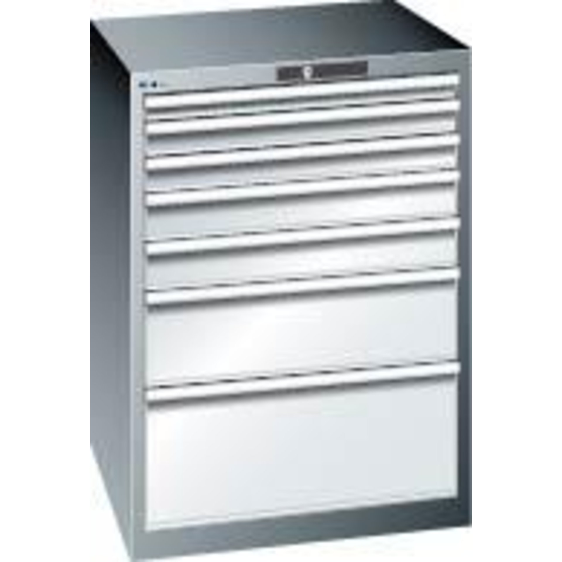 Schubladenschrank 36x36E B717xT725xH1000mm RAL 7035 7 Schubladen 75kg LISTA