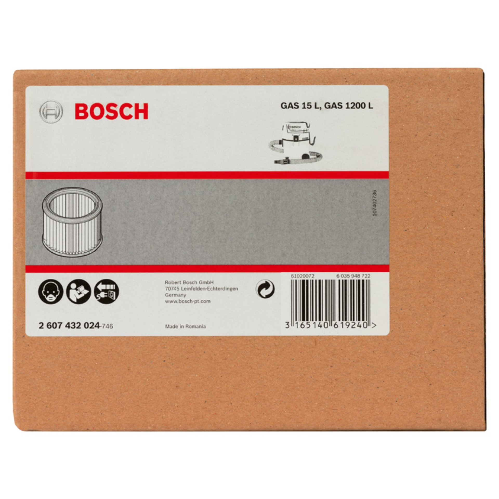 Faltenfilter, Filteroberfläche 3000 cm ², 139 x 185 mm, Zubehör für GAS 15 L