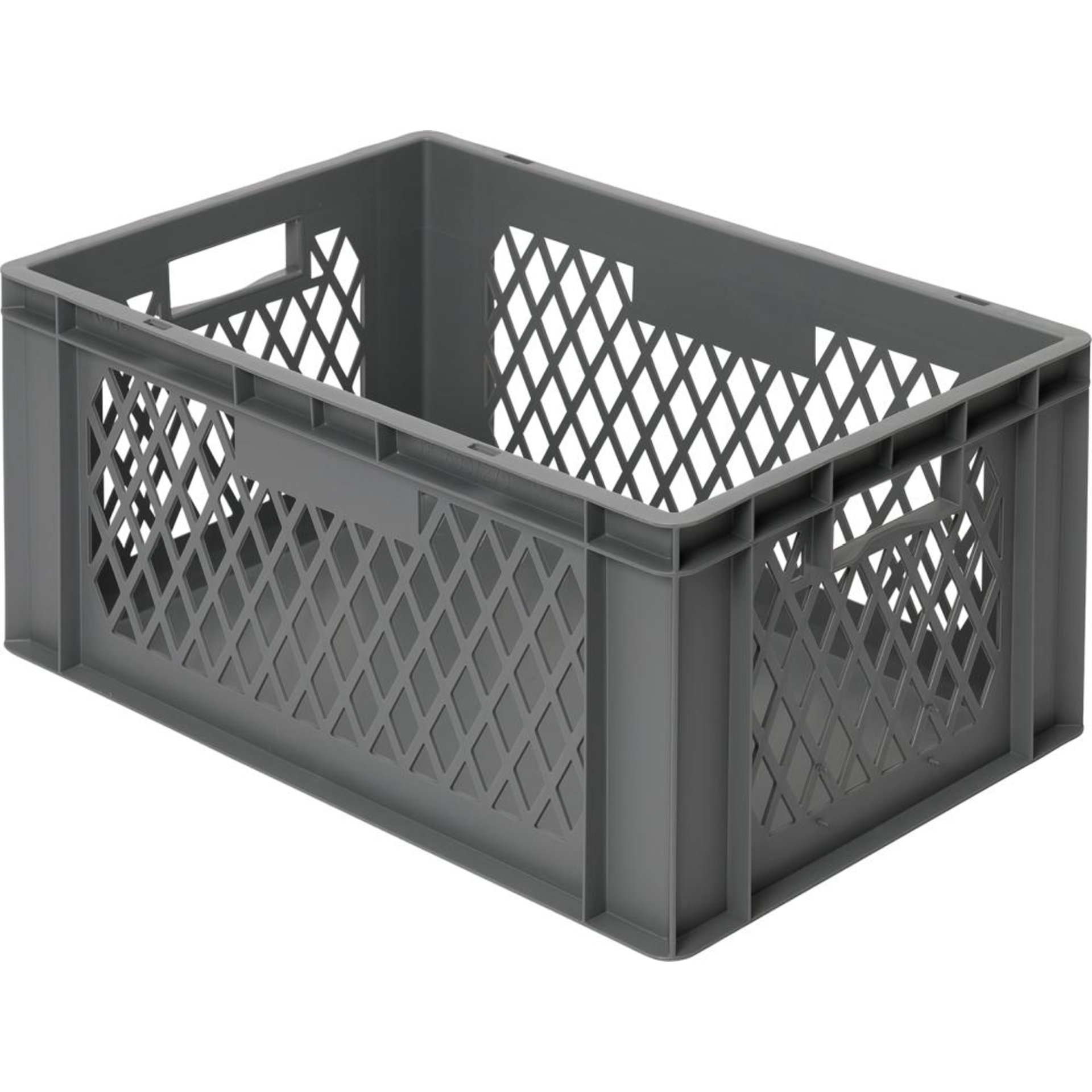 Transport-Stapelkasten B800xT600xH320 mm grau, Wände durchbrochen mit Griffloch LA-KA-PE