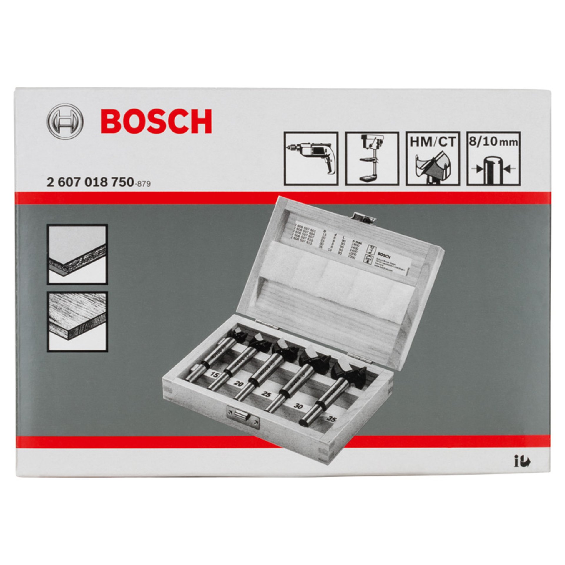 5-tlg. Scharnierlochbohrer-Set, Carbide, 15-35 mm