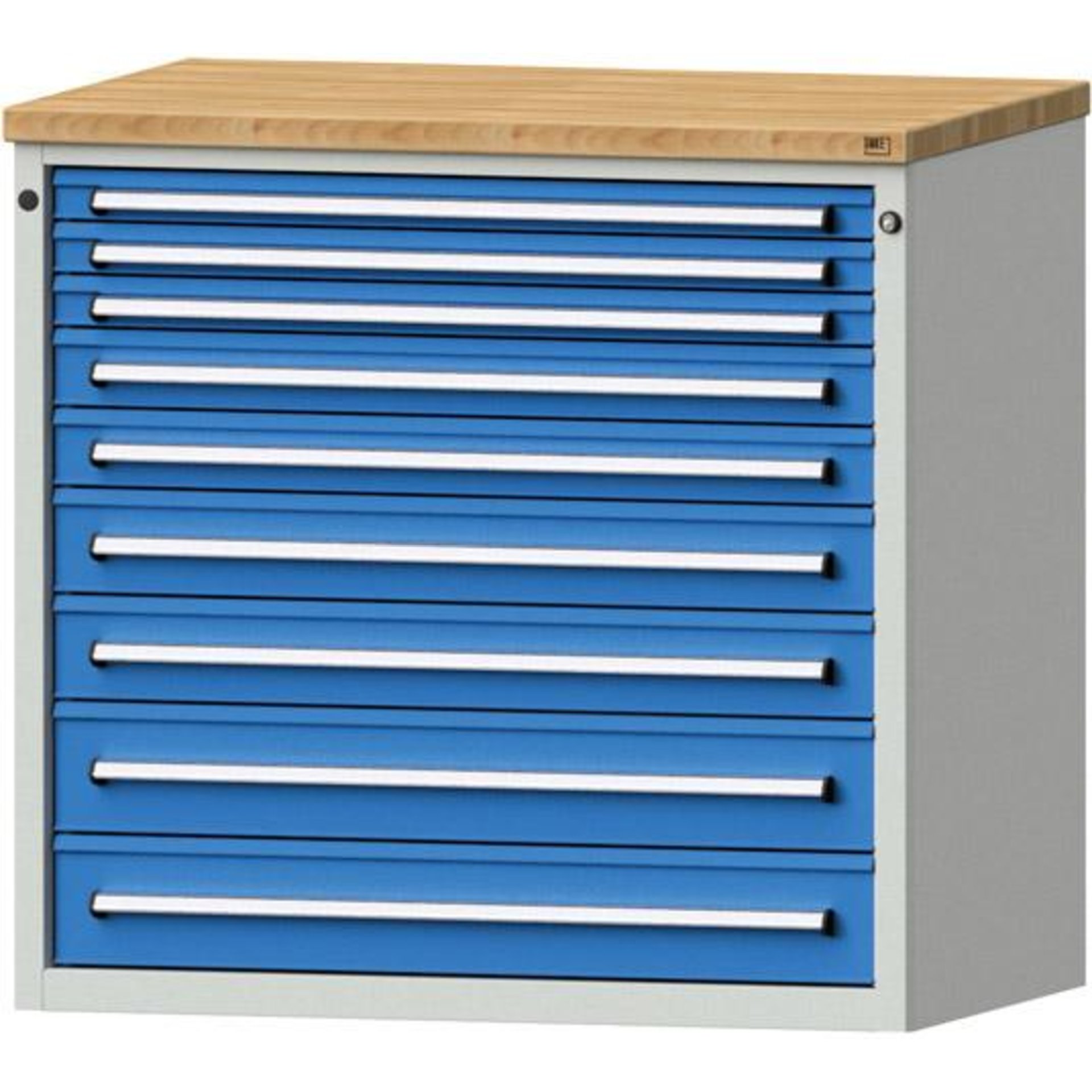Anke Schubladenschrank B1060xT700xH1020mm RAL 7035/5012 9 Schubladen