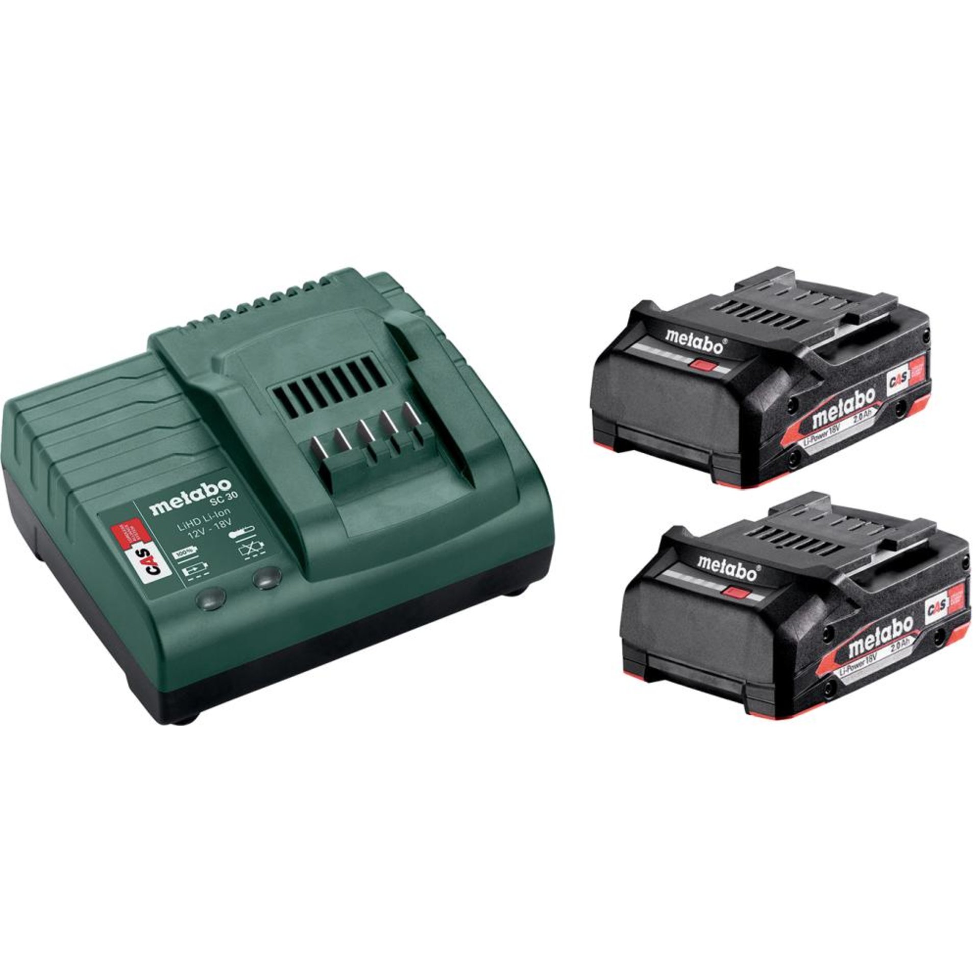 Akku-Starter Set 18,0 V 2 x 2,0 Ah Metabo Ladegerät SC 30 Karton