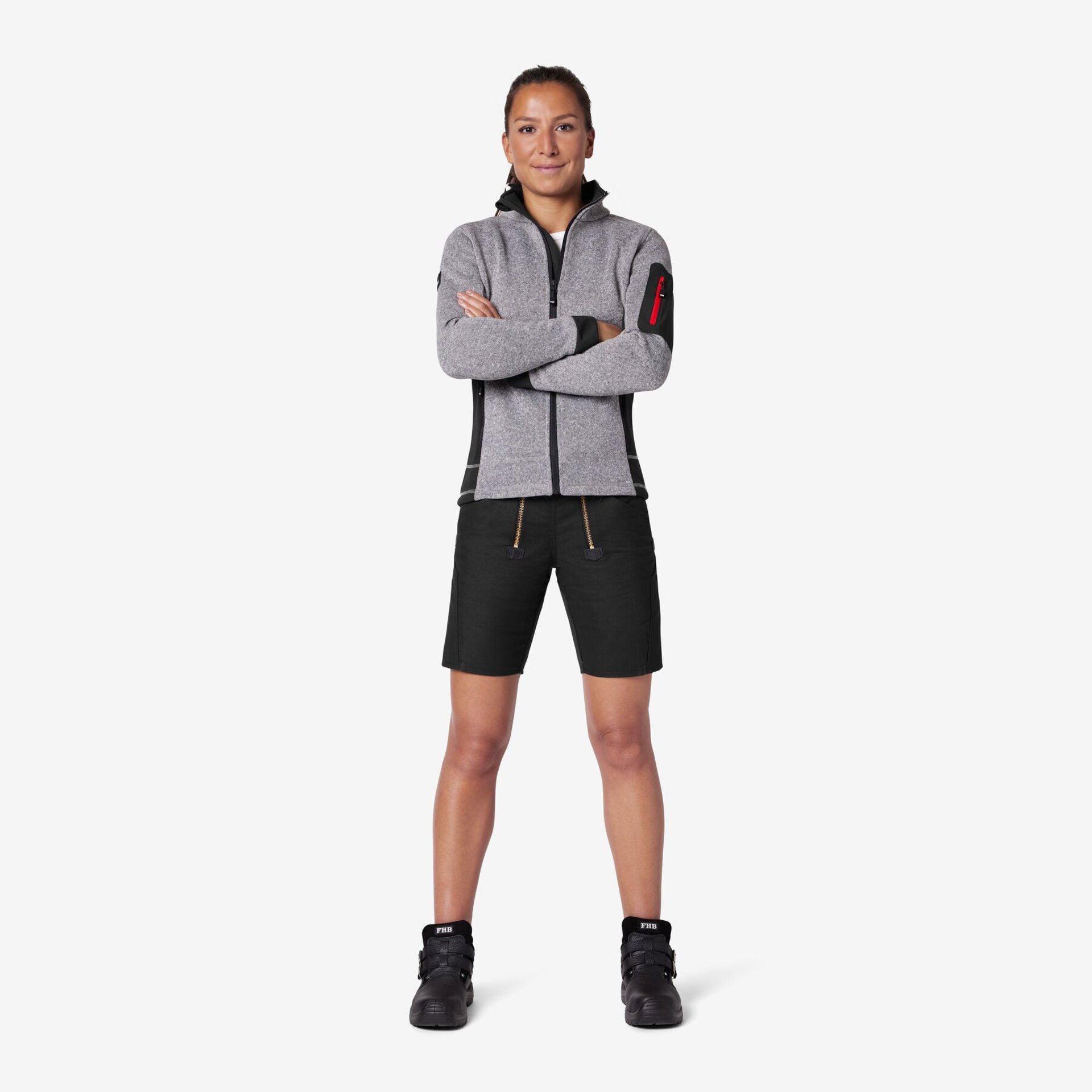 MARIEKE Strick-Fleece-Jacke Damen grau-schwarz XL