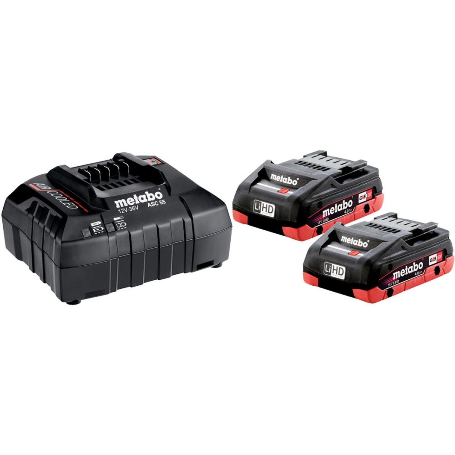 Akku-Starter Set LiHD 18,0 V 2 x 4,0 Ah Metabo Ladegerät ASC 145 Karton
