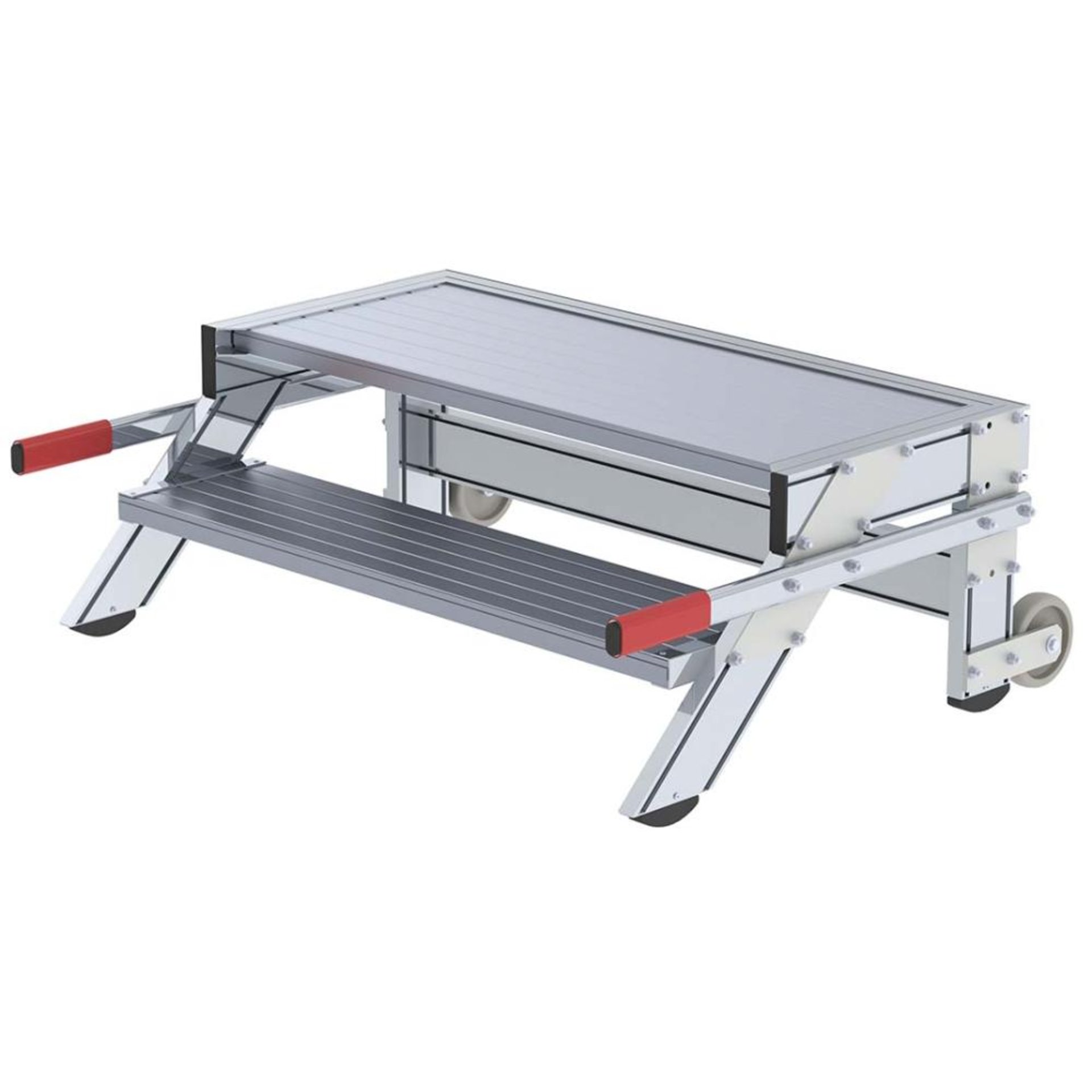 Alu-Arbeitspodest fahrbar2 Alu-Stufen B 1000 mm Podesthöhe 0,39 m Arbeitshöhe bis 2,40 m