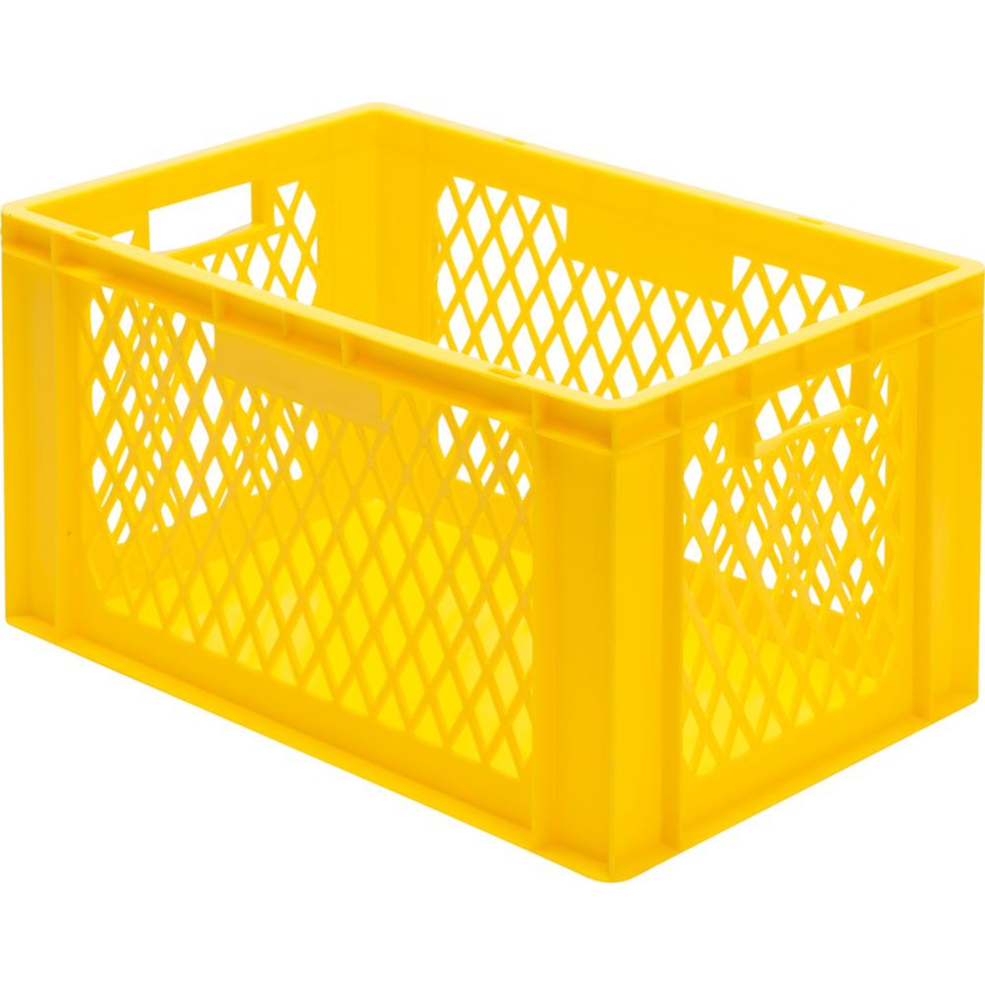 Transport-Stapelkasten B600xT400xH320 mm gelb, Wände durchbrochen mit Griffloch LA-KA-PE
