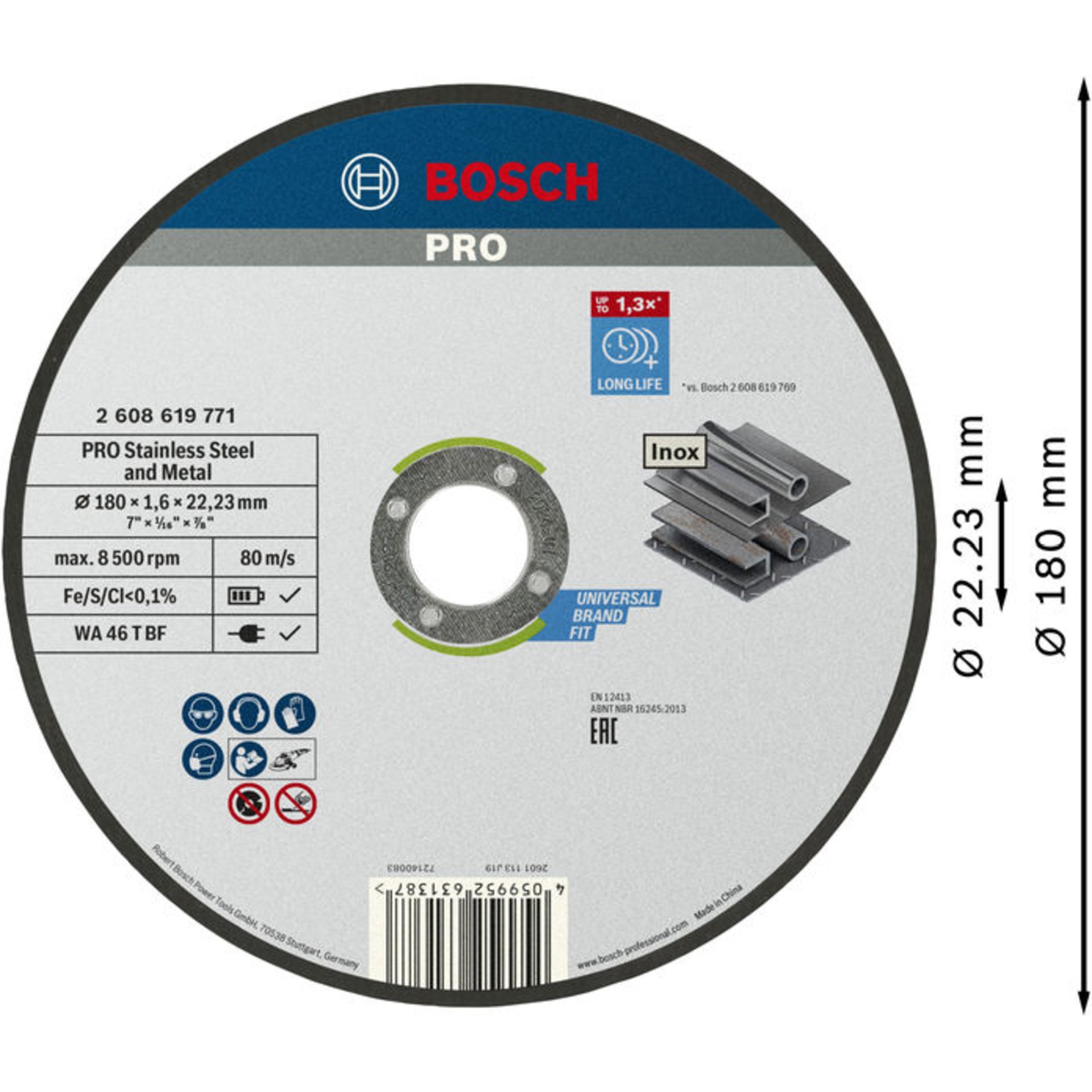 PRO Stainless Steel and Metal Trennscheibe, 180 x 1.6 x 22.23 mm, gerade