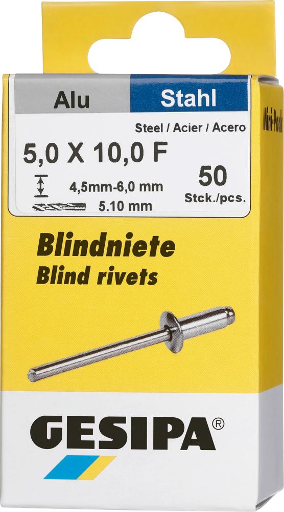 Gesipa Blindniet Alu/Stahl Flachrundkopf Mini-Pack 5x10mm a 50Stück