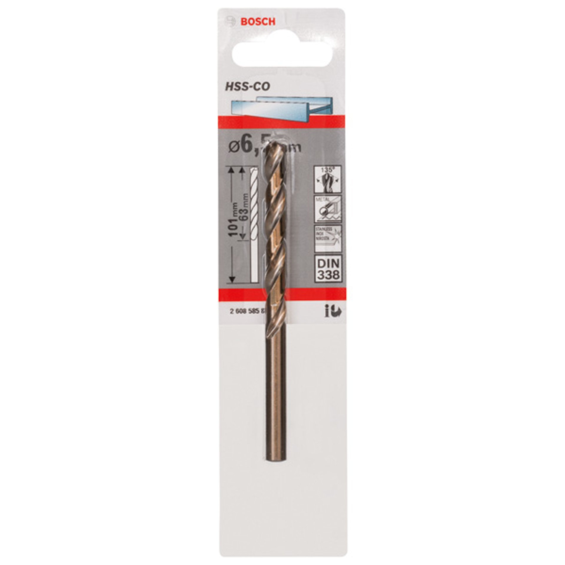 Metallbohrer HSS-Co, DIN 338, 6,5 x 63 x 101 mm, 1er-Pack