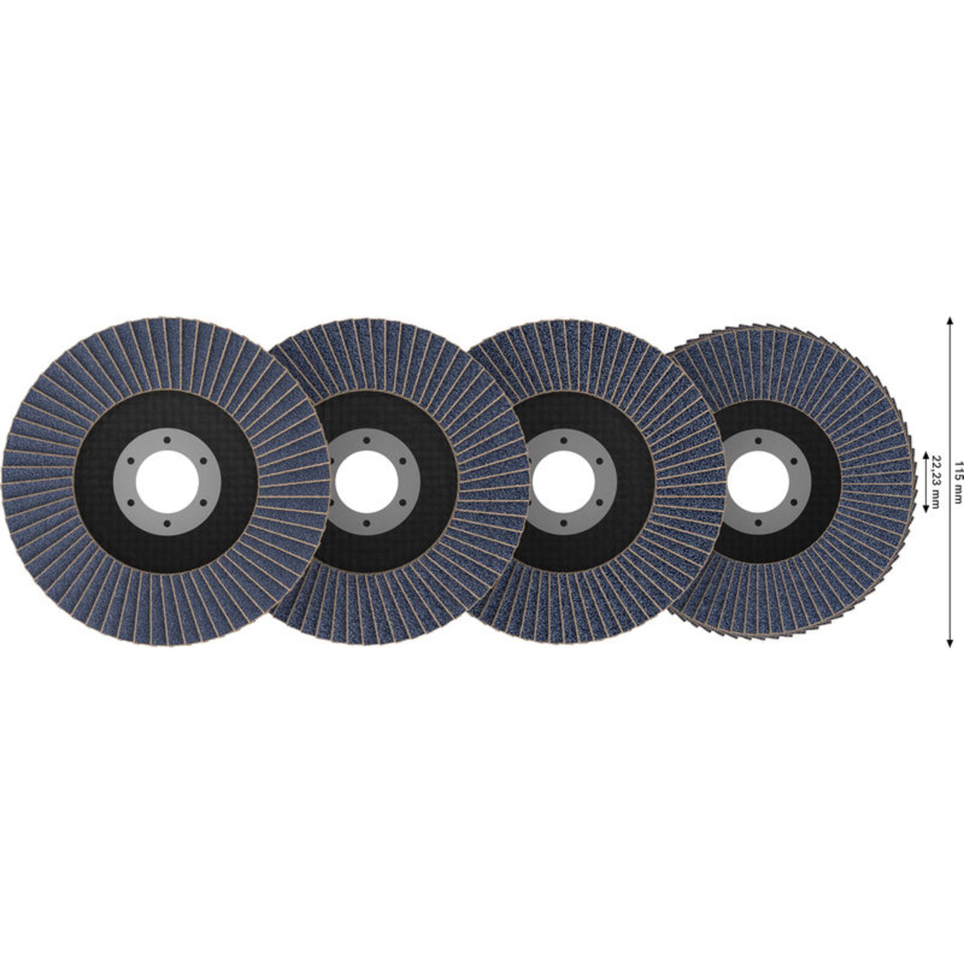 X451 Fächerschleifscheiben Set, 115 x 22,23 mm, K40/K60/K80/K120, Z27, 15-tlg