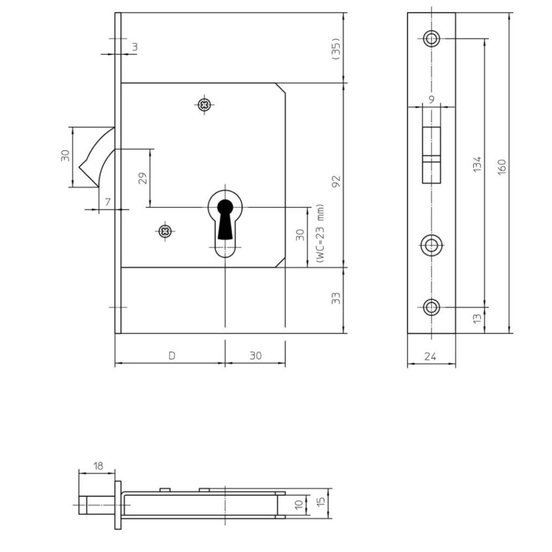 ST-Einsteckschloss 1620, PZ,24x160kt,DL/DR altsilb