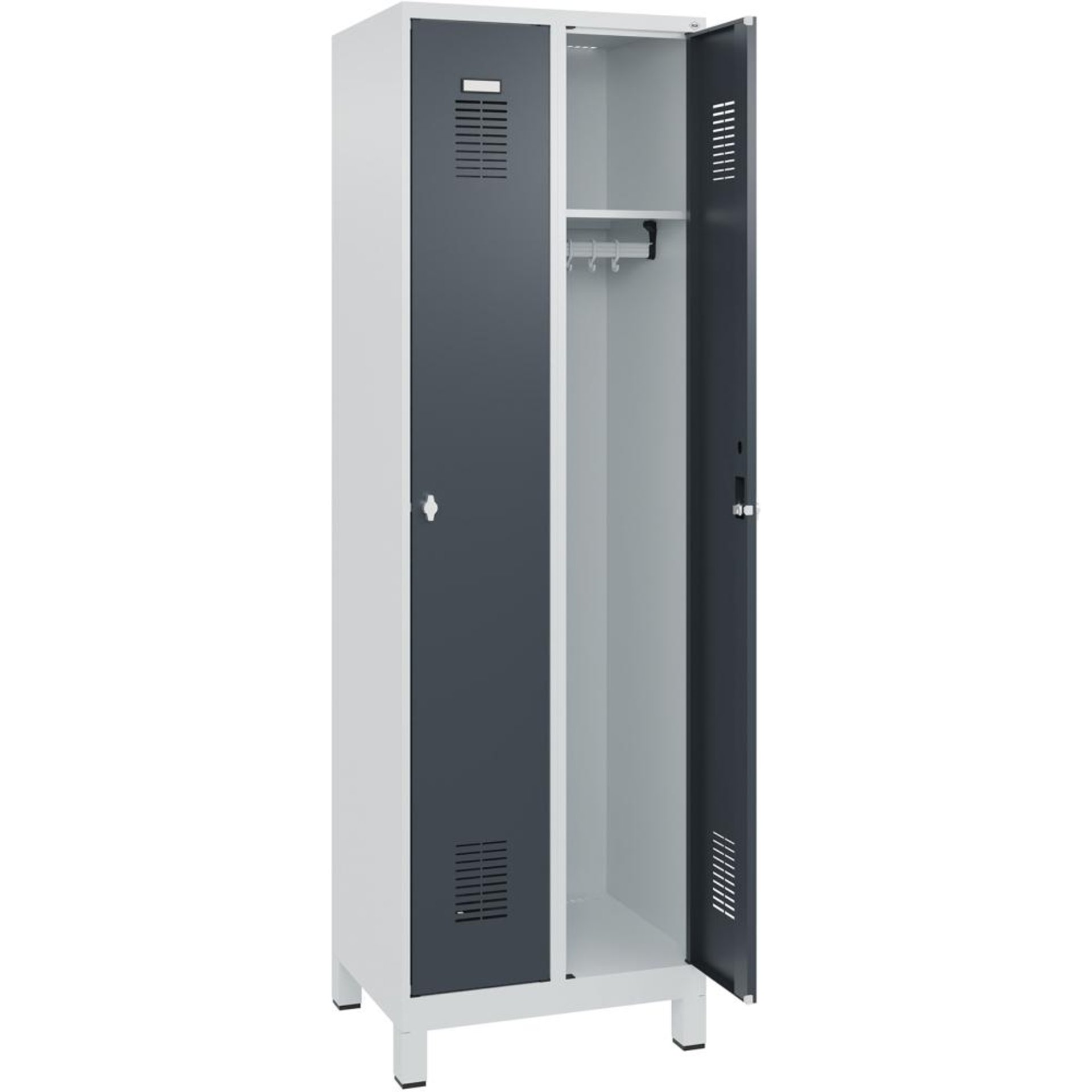 FORMAT Garderobenschrank B600xT500xH1950 mm RAL 7035/7016, 2 Abteile u. Füße (Selbstmontage)