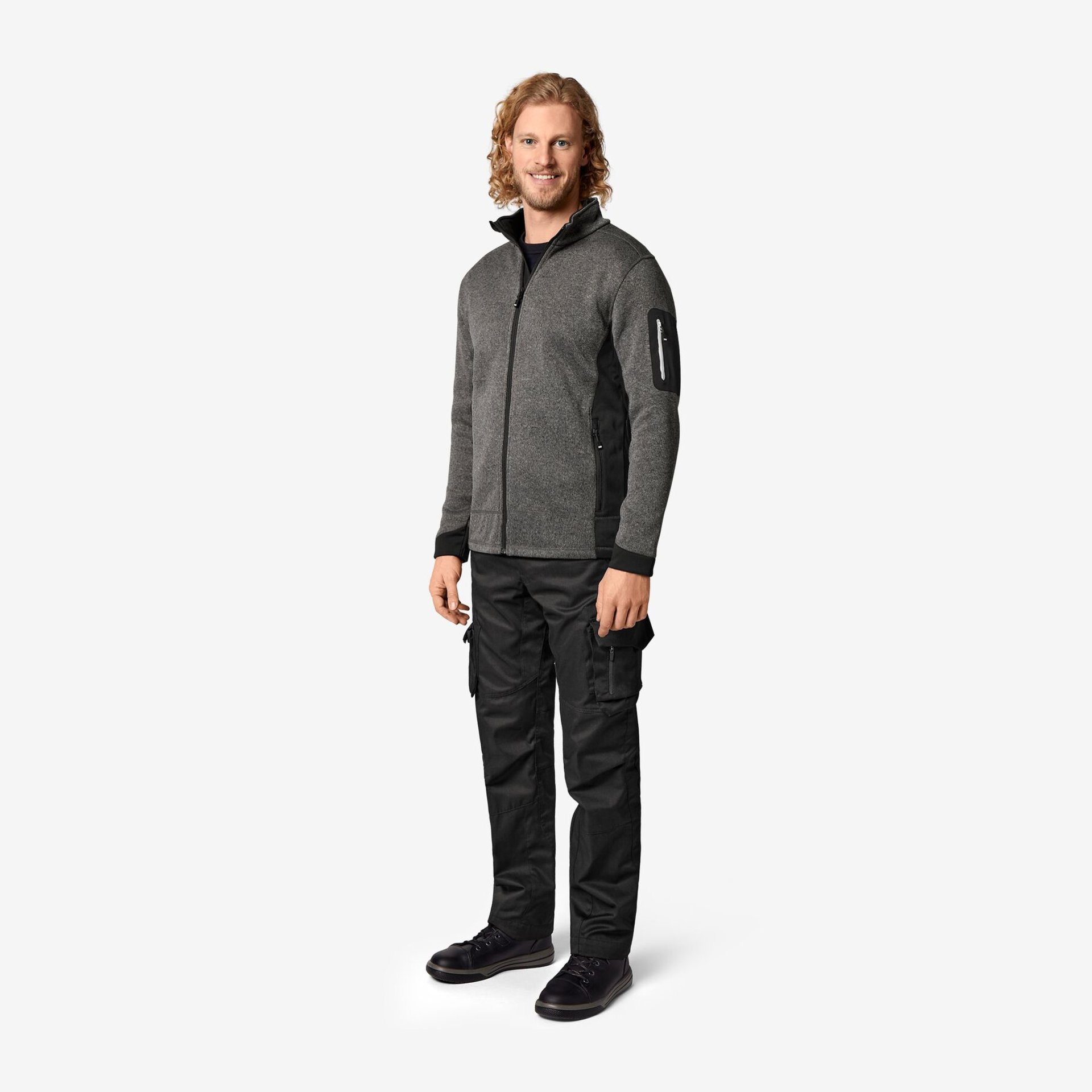 CHRISTOPH Strick-Fleece-Jacke Herren anthrazit-schwarz 2XL
