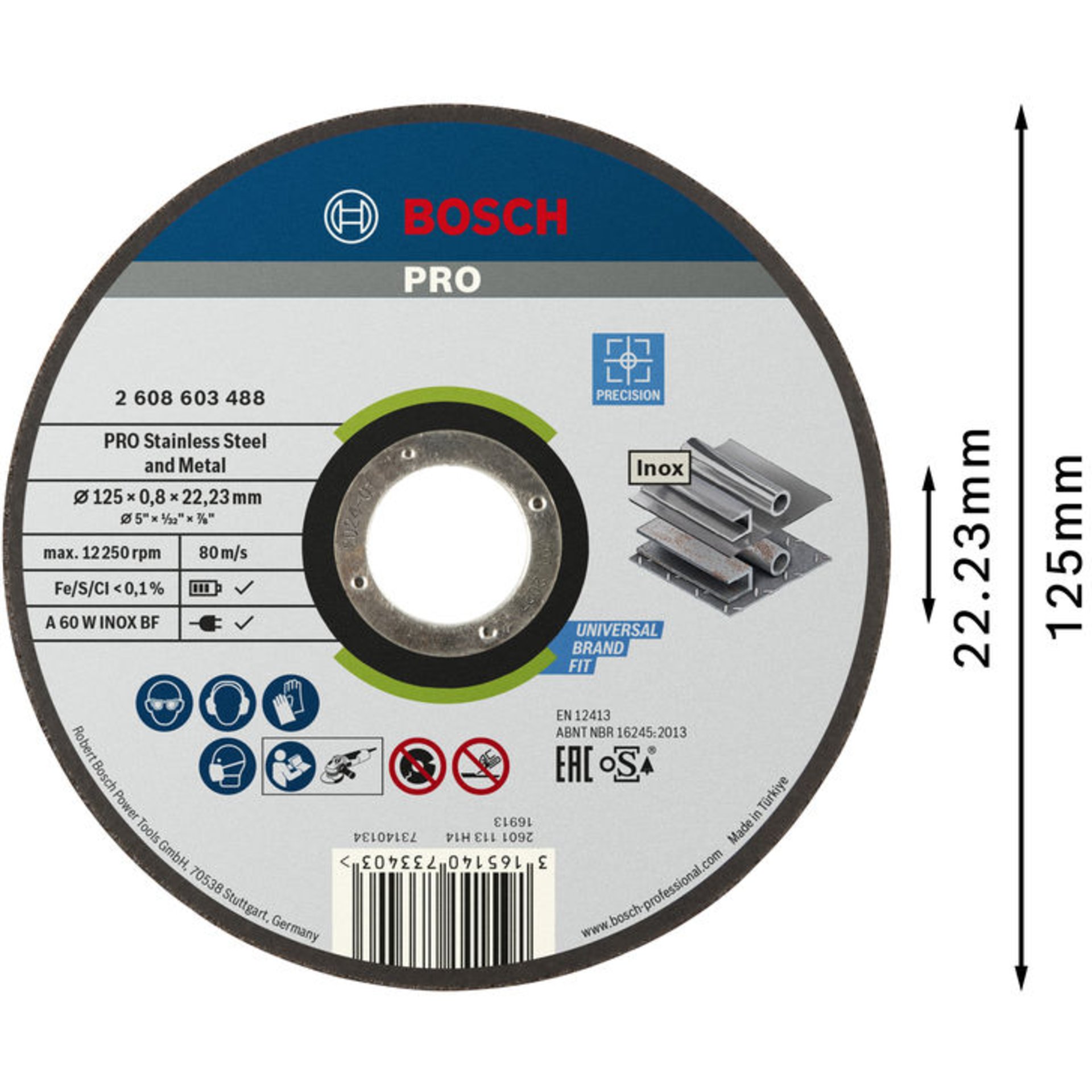 PRO Stainless Steel and Metal Gebundene Trennscheibe, 125x0,8x22,23 mm, gerade