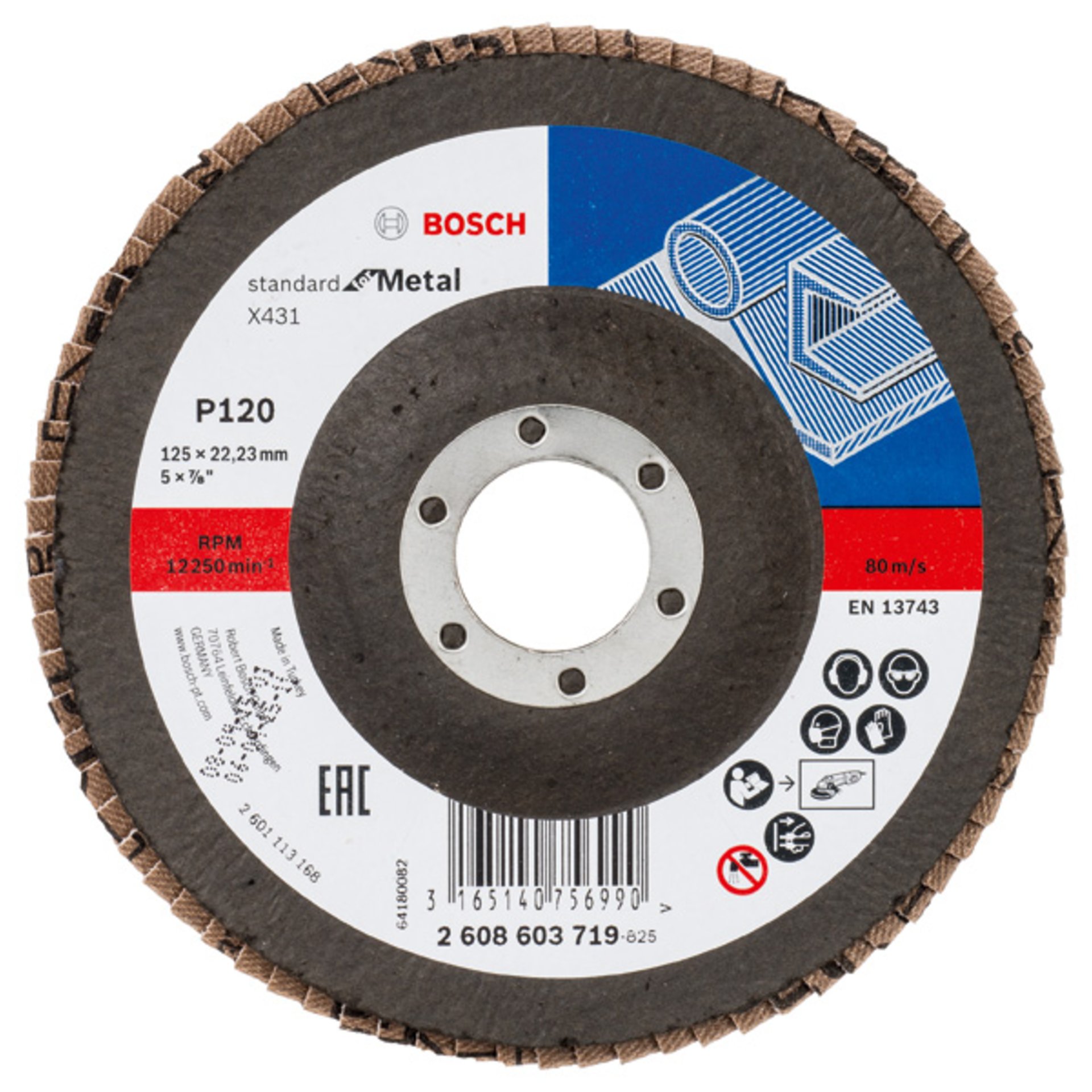 Fächerschleifscheibe X431 Standard for Metal, gerade, 125 mm, 120, Glasgewebe