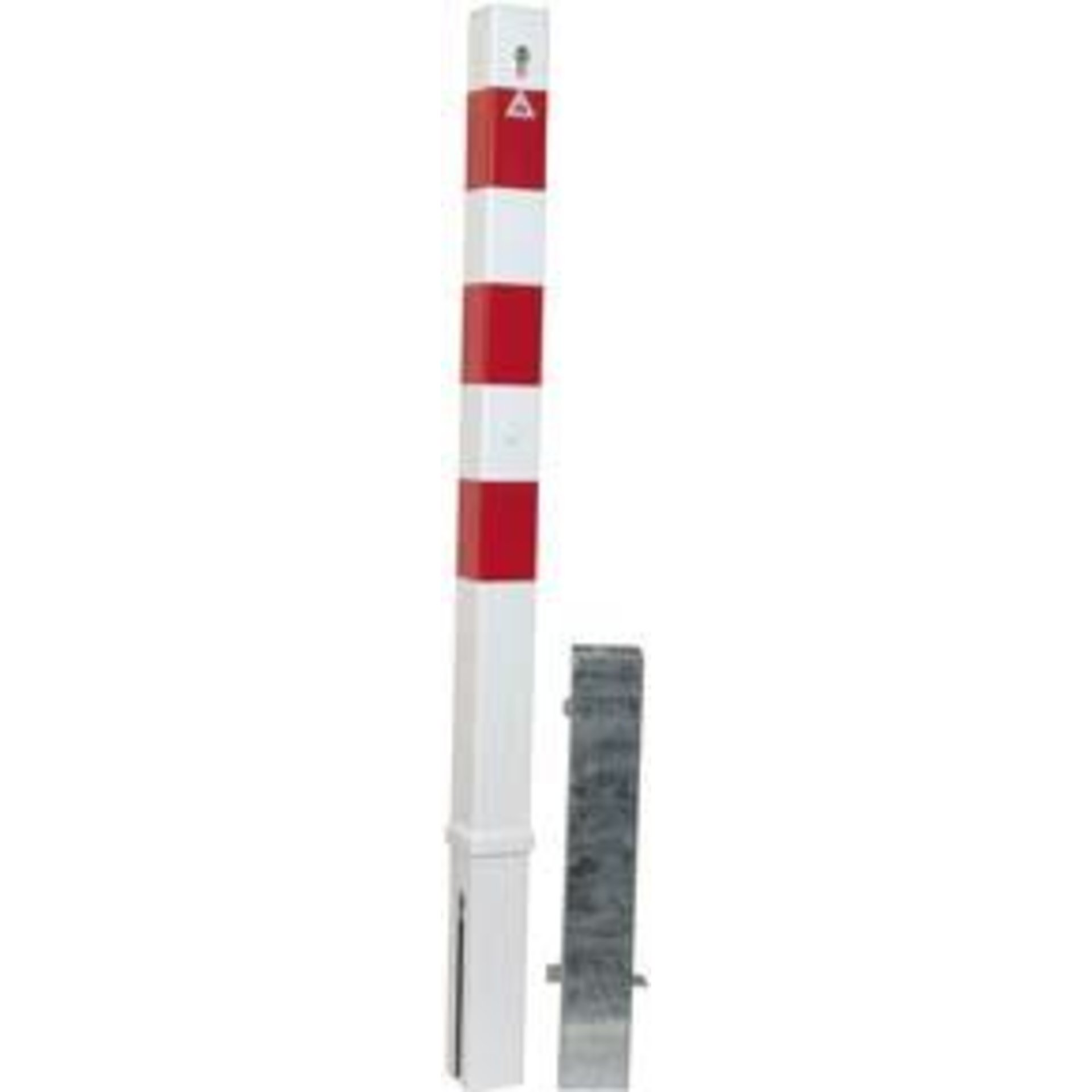 Absperrpfosten rot/weiß H1300xB70xT70 mm mit Profilzylinder zum Einbetonieren Schake