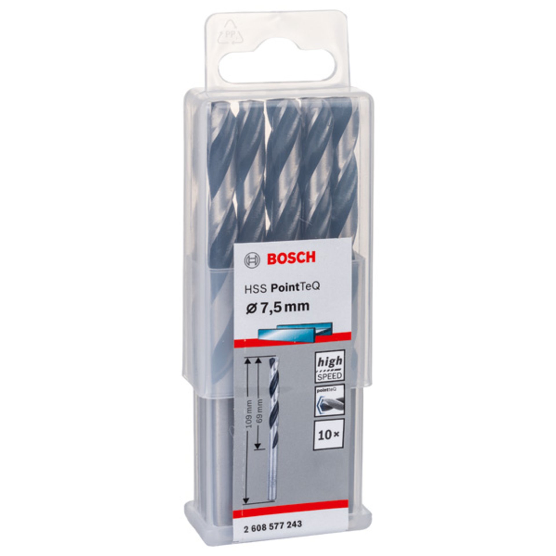 Metallspiralbohrer HSS PointTeQ, DIN 338, 7,5 mm, 10er-Pack