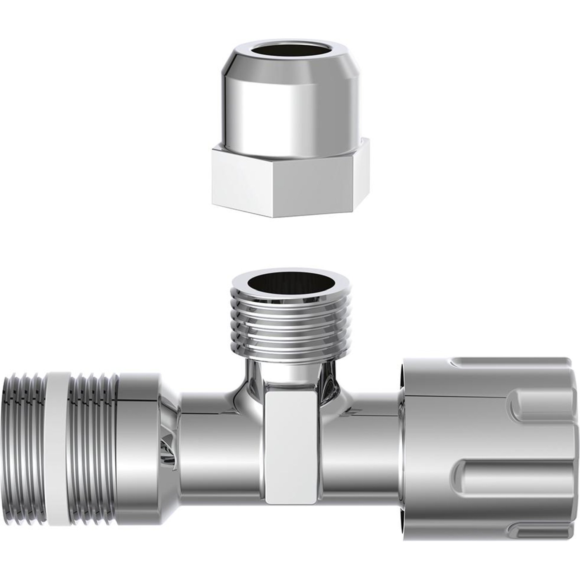 Eckventil, 1/2"AG x x 3/8"AG x 10 mmQ, mit Schubrosette selbstdichtend