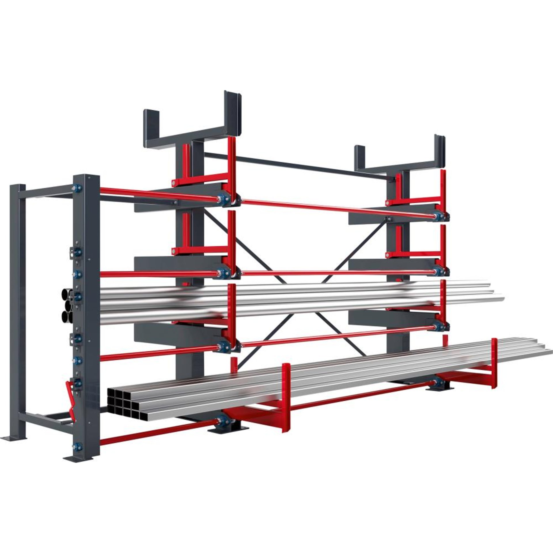 Ausrollregal 1-seitig Armlast 1600kg 4 Ebenen + Dachablage B4940xT1395xH2665mm