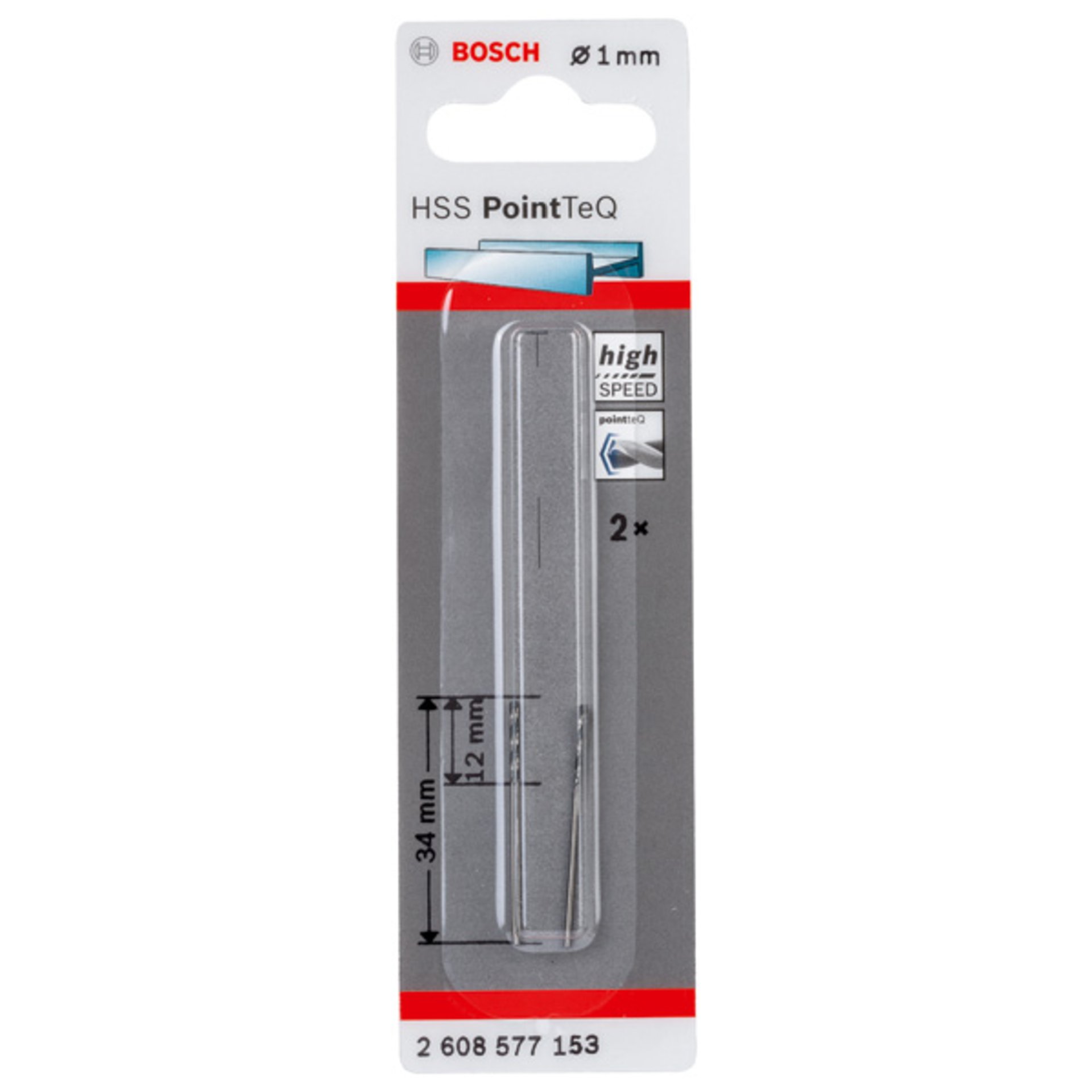 Metallspiralbohrer HSS PointTeQ, DIN 338, 1,0 mm, 2er-Pack