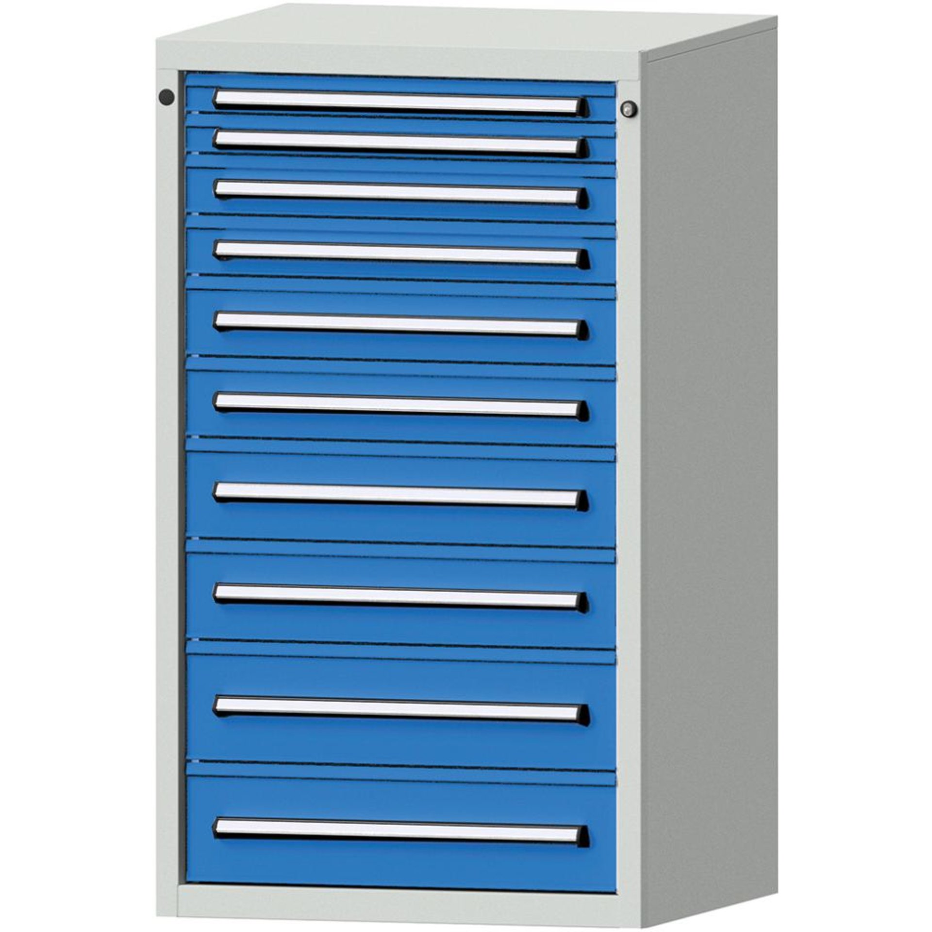 Format Schubladenschrank B760xT700xH1300mm RAL7035/5012 10 Schubladen 75kg