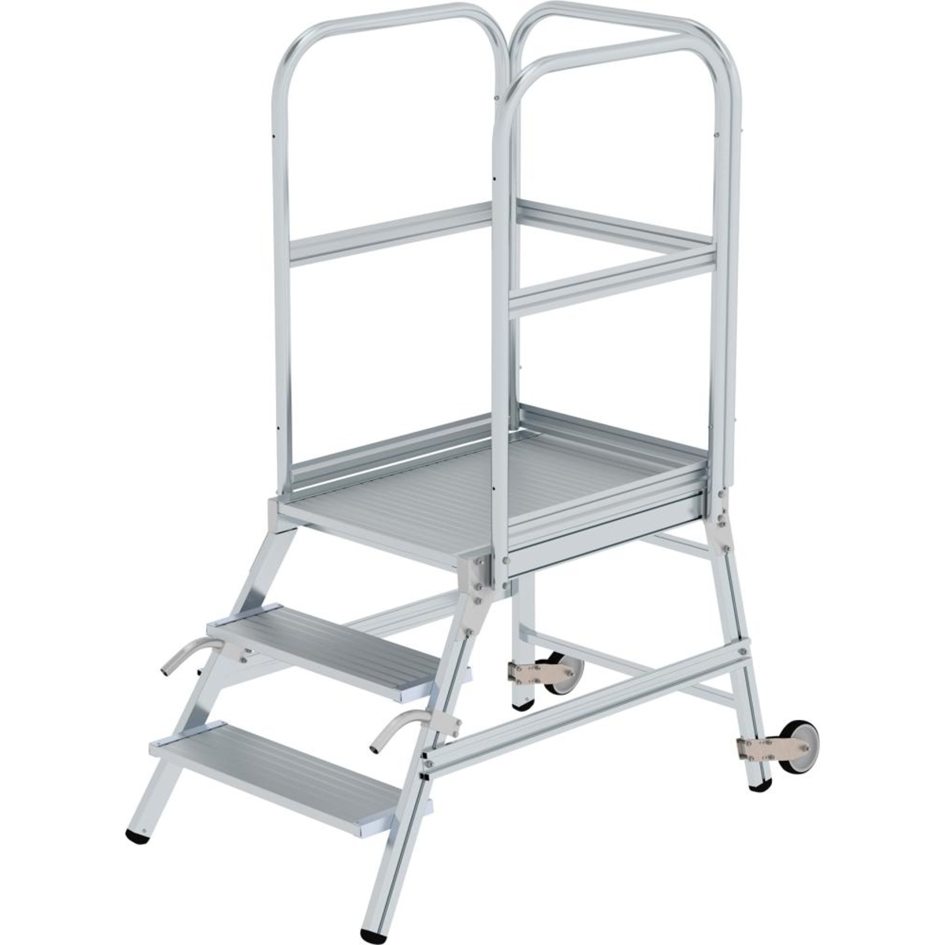 Aluminium-Podestleiter, einseitig begehbar, mit Rollen und Griff