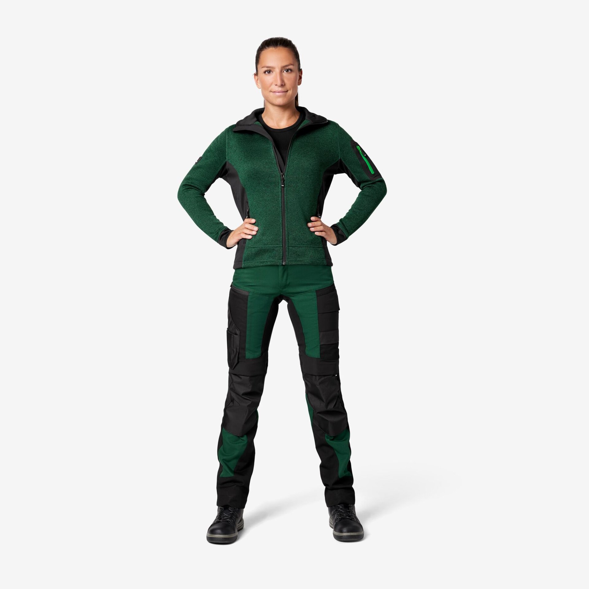 MARIEKE Strick-Fleece-Jacke Damen grün-schwarz 3XL