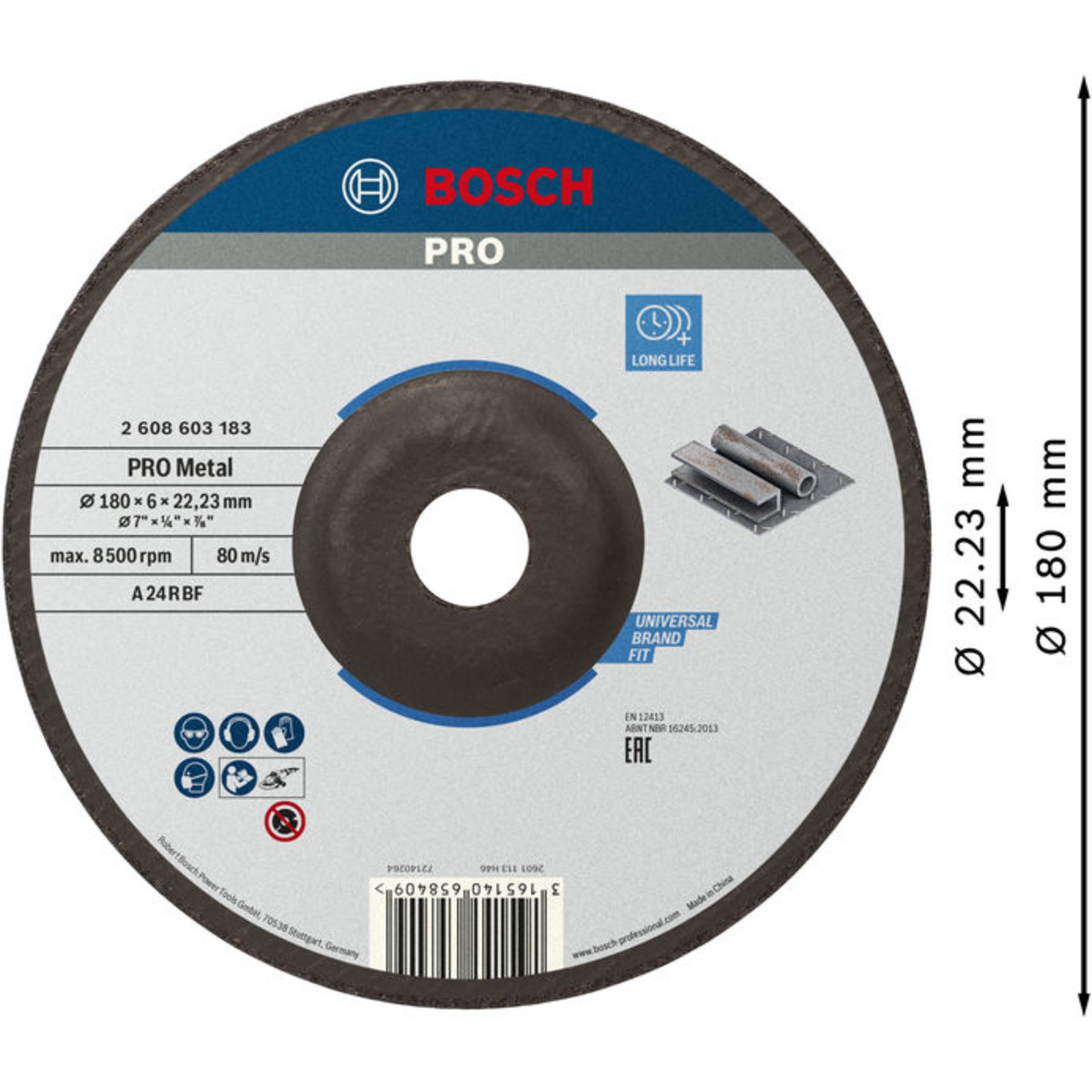 PRO Metal Schleifscheibe, 180 x 6 x 22.23 mm